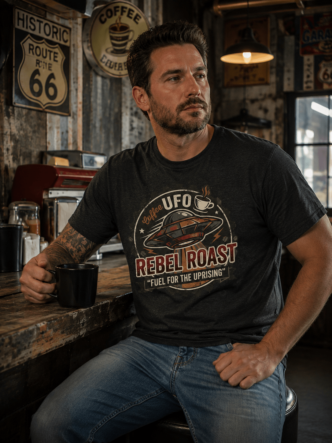 Rebel Roast UFO Coffee T-Shirt — Vintage Space Streetwear Tee