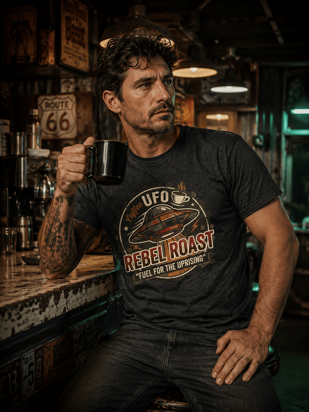 Rebel Roast UFO Coffee T-Shirt — Vintage Space Streetwear Tee