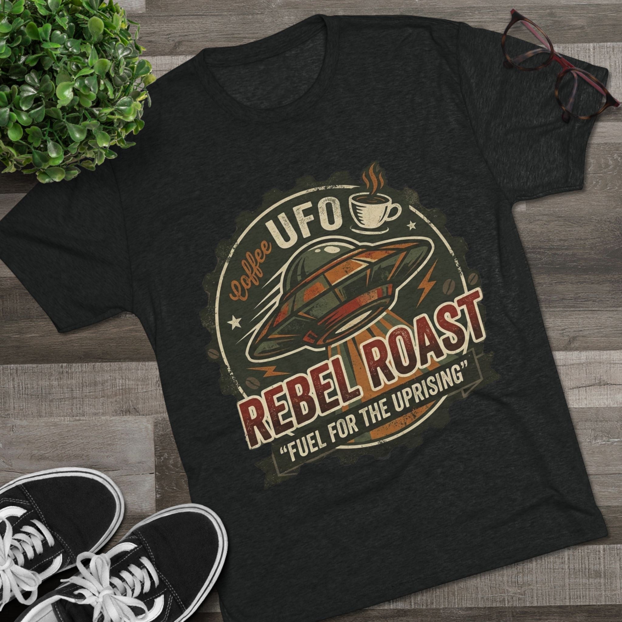 Rebel Roast UFO Coffee Tee — Vintage Space Coffee Shirt Printify