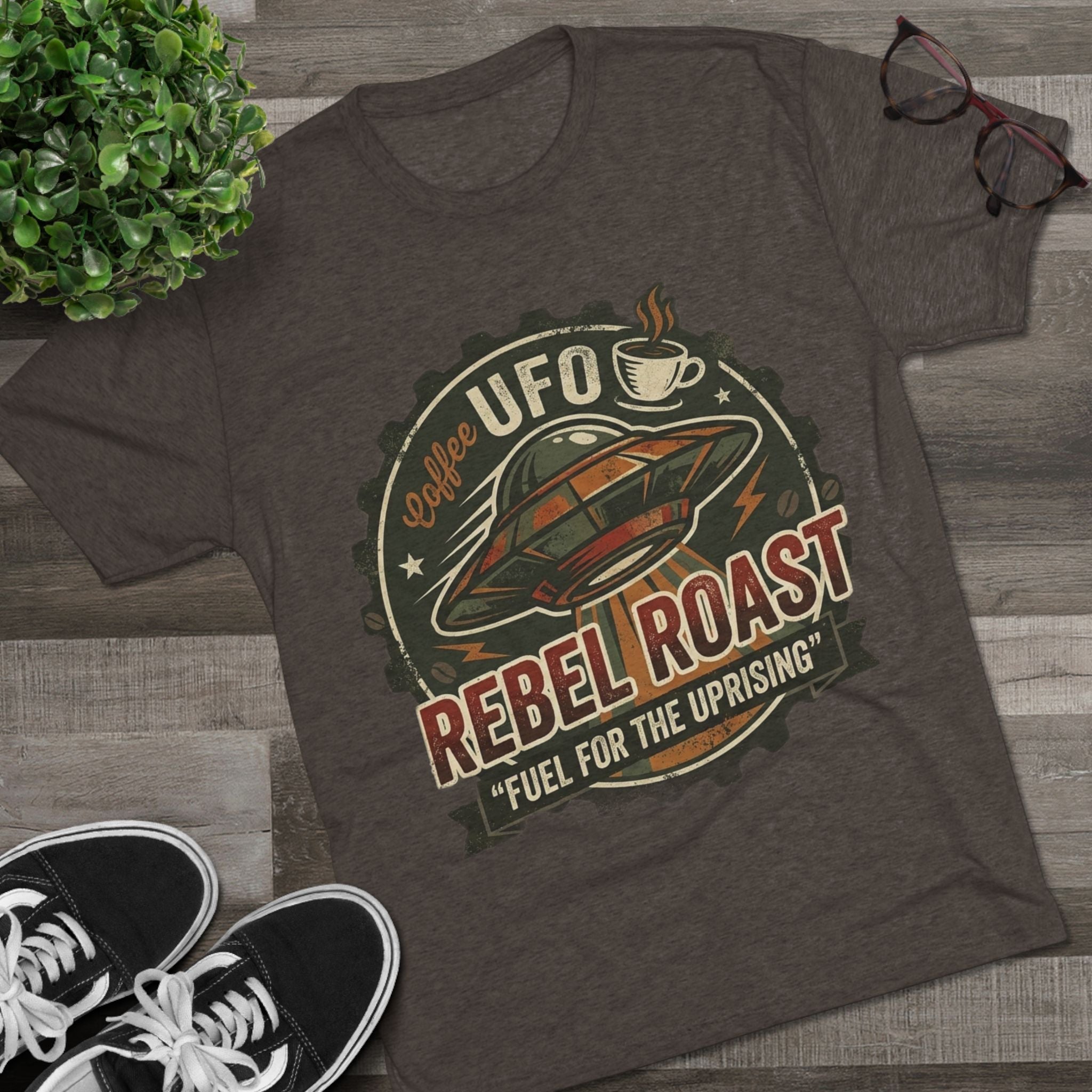 Rebel Roast UFO Coffee Tee — Vintage Space Coffee Shirt Printify