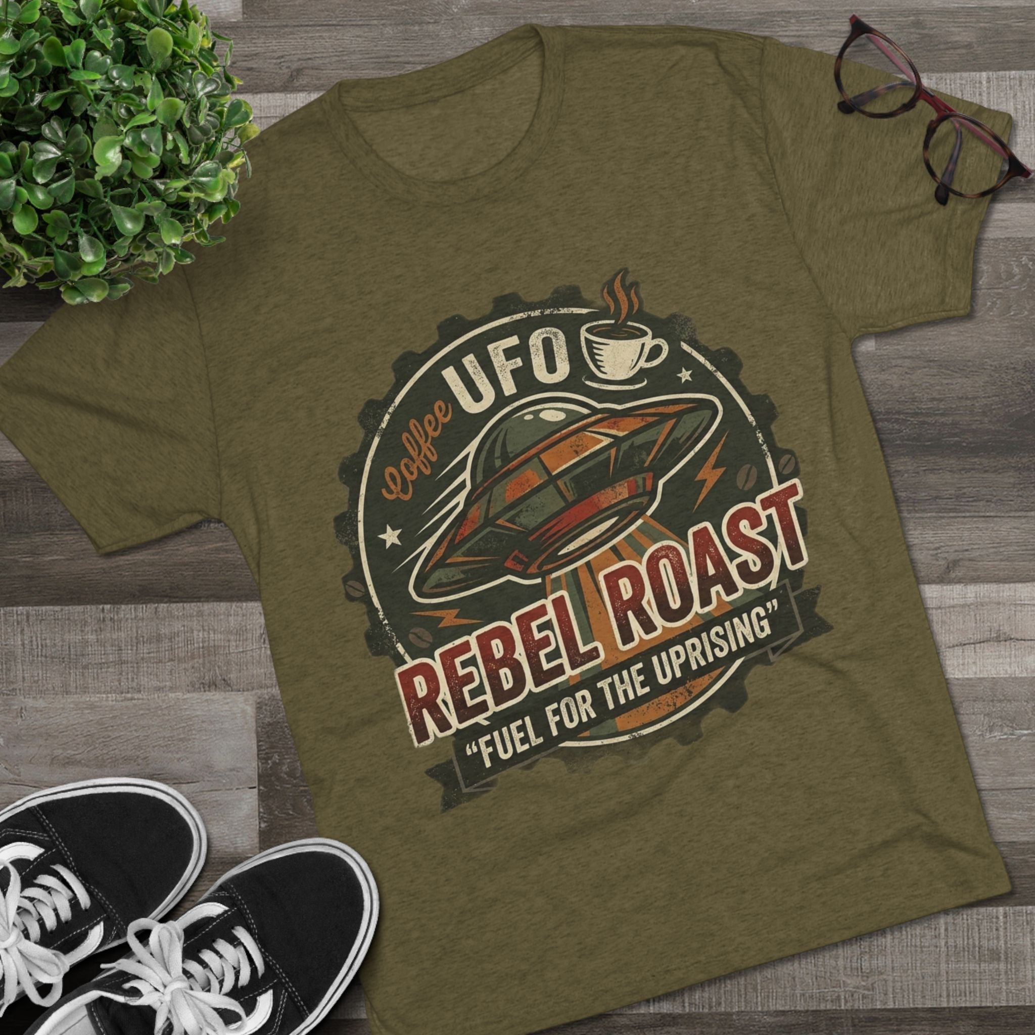Rebel Roast UFO Coffee Tee — Vintage Space Coffee Shirt Printify