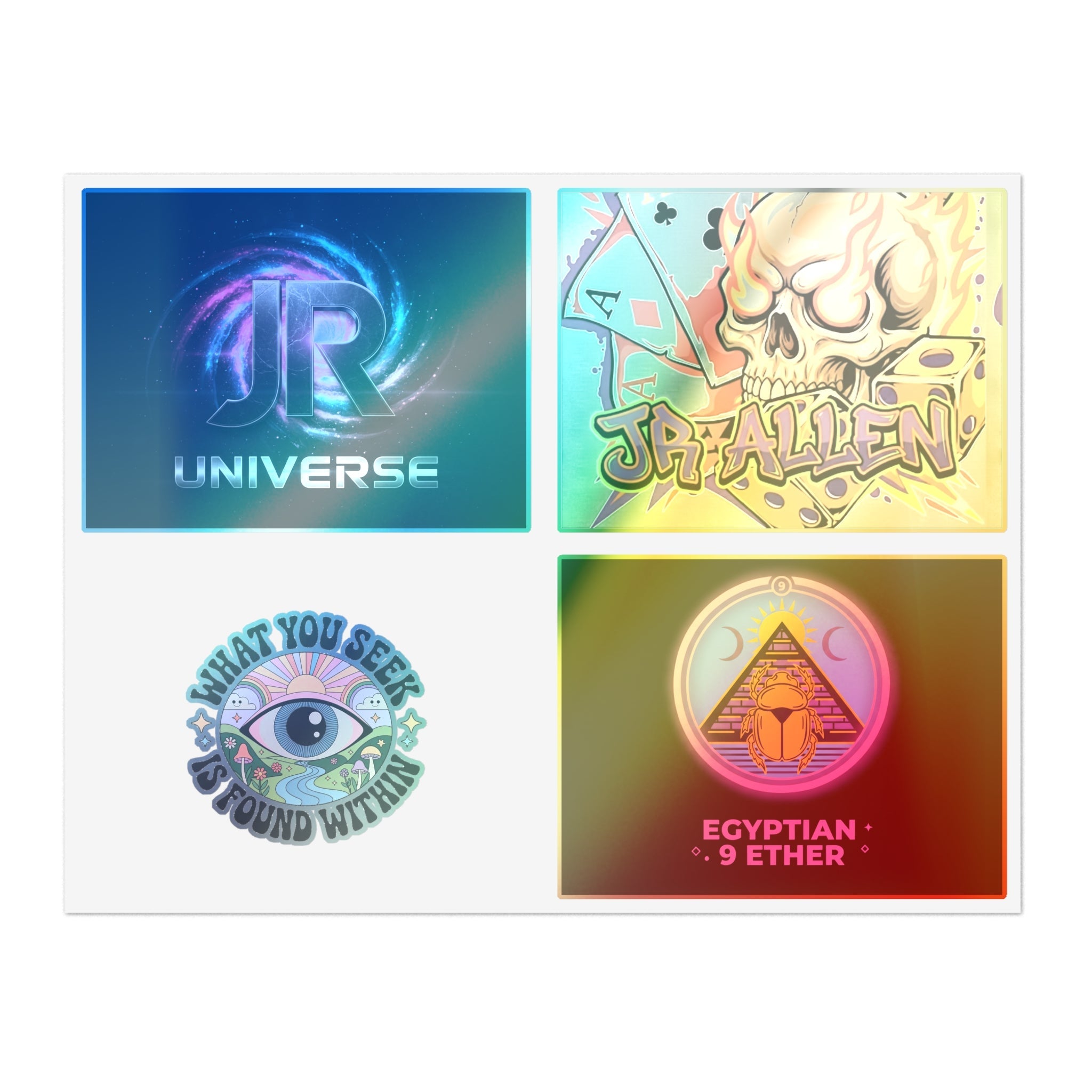 Retro Gamer & Mystic Sticker Sheet — Neon Skull, Egyptian Scarab & Inspiration Decals Printify