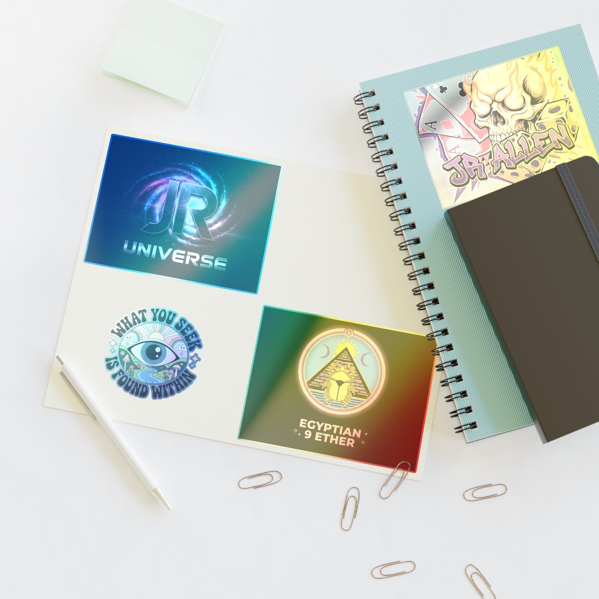Retro Gamer & Mystic Sticker Sheet — Neon Skull, Egyptian Scarab & Inspiration Decals Printify