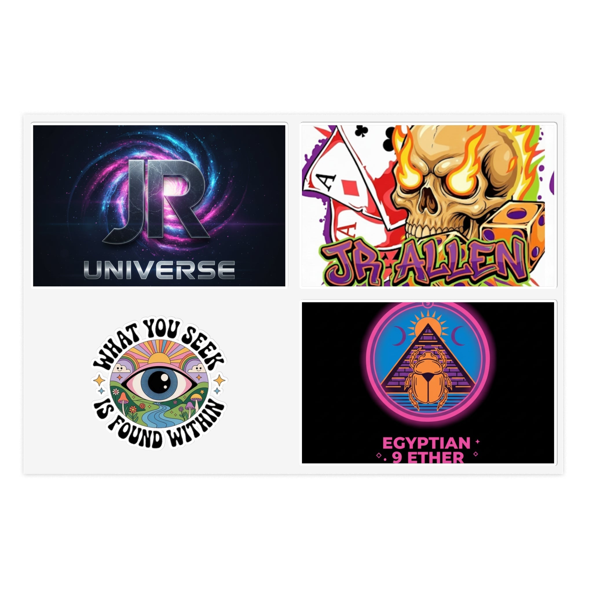 Retro Gamer & Mystic Sticker Sheet — Neon Skull, Egyptian Scarab & Inspiration Decals Printify
