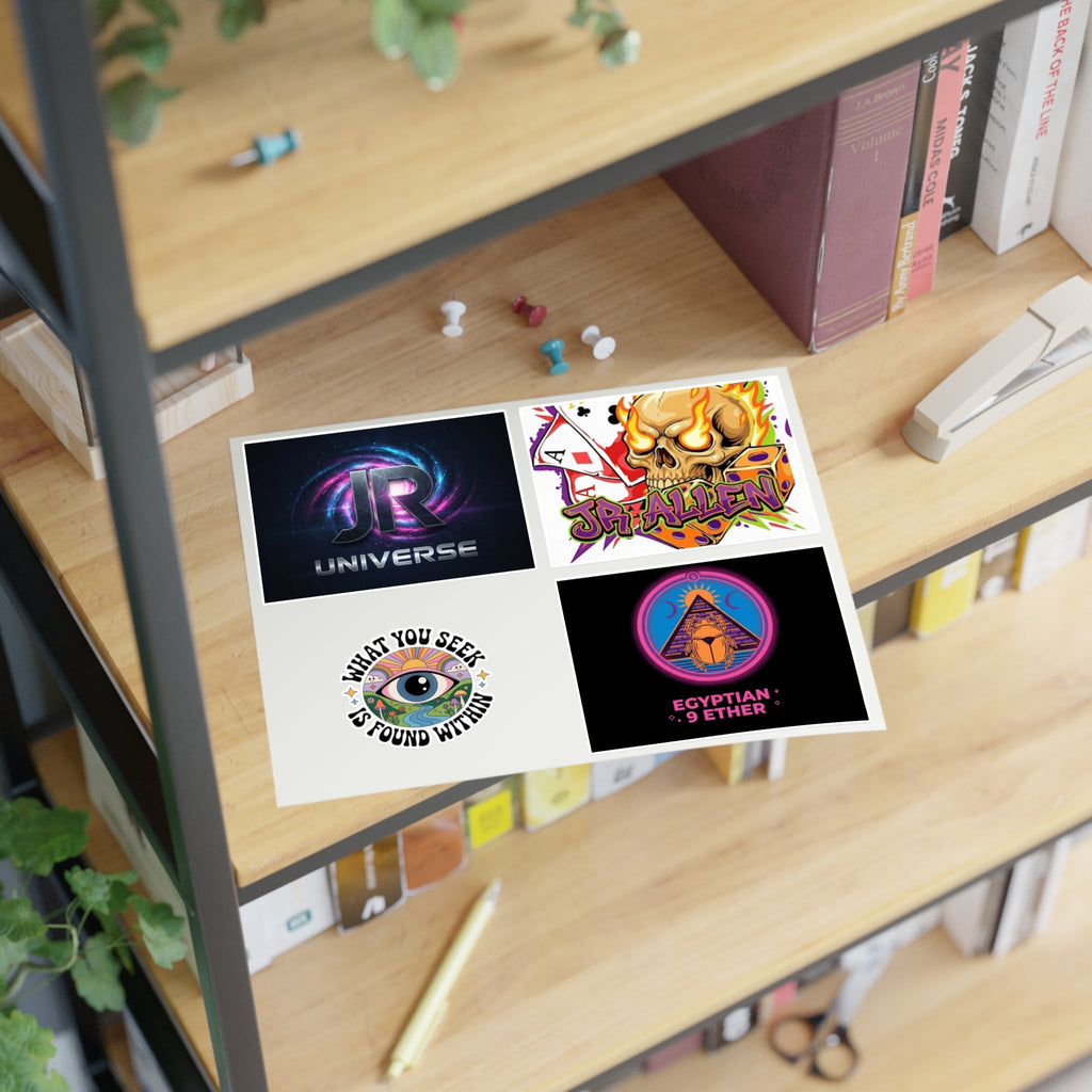 Retro Gamer & Mystic Sticker Sheet — Neon Skull, Egyptian Scarab & Inspiration Decals Printify