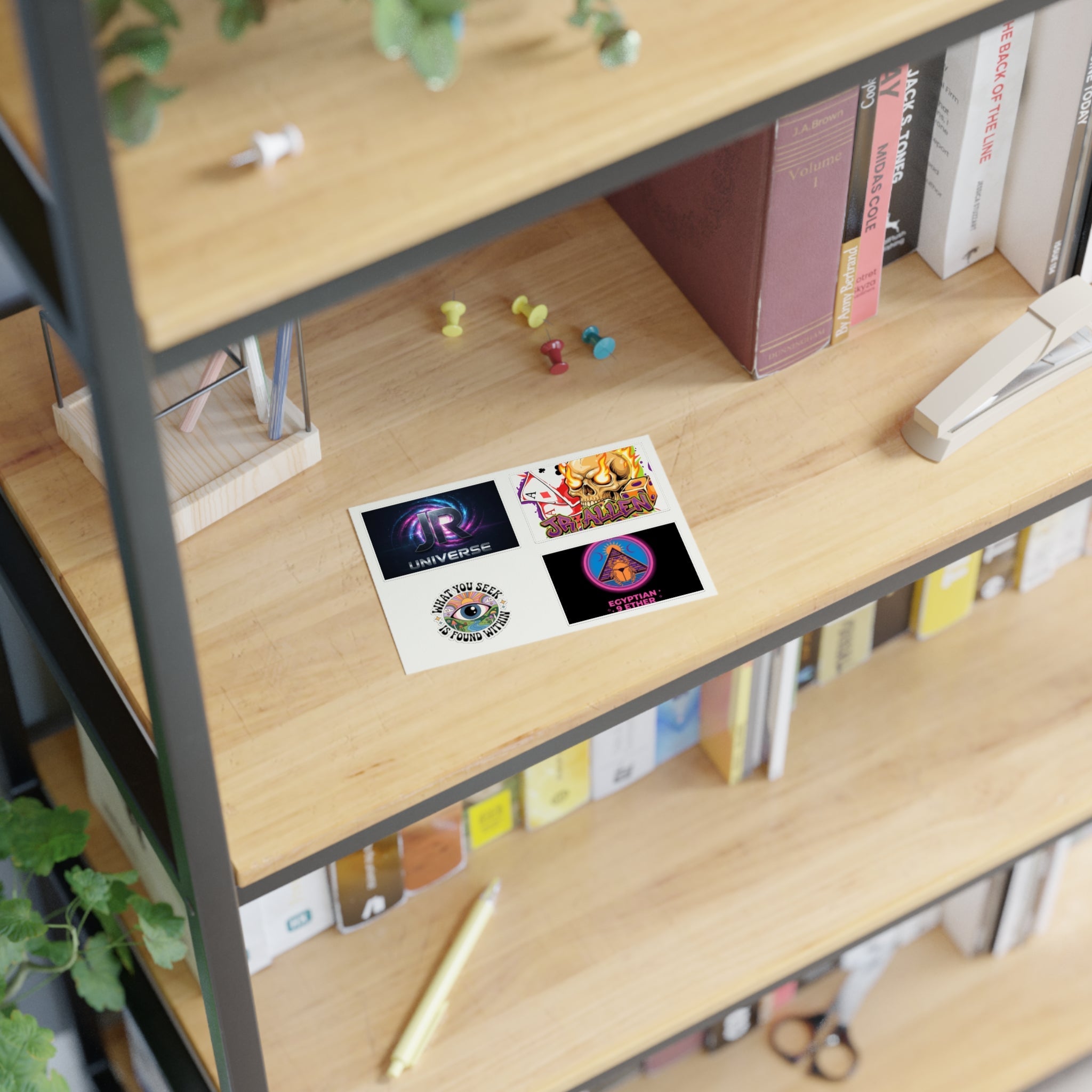 Retro Gamer & Mystic Sticker Sheet — Neon Skull, Egyptian Scarab & Inspiration Decals Printify