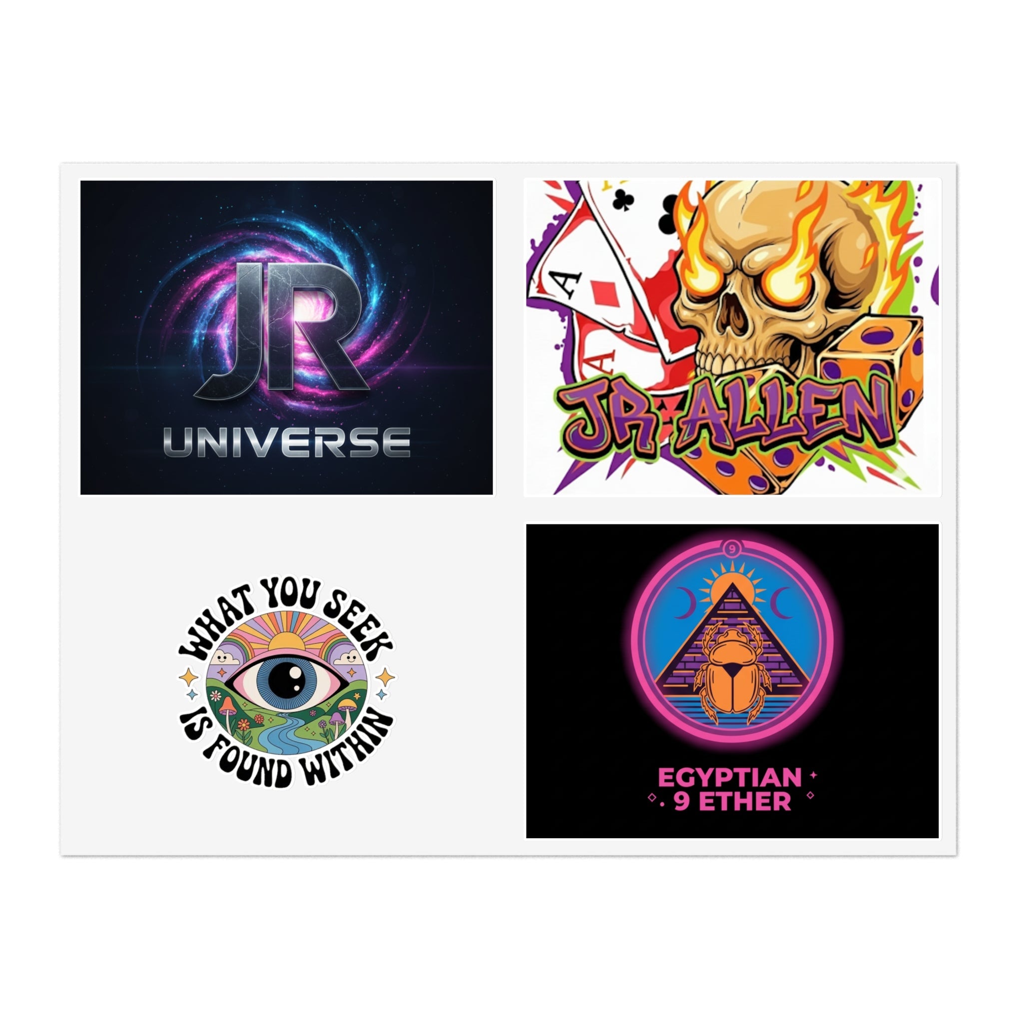 Retro Gamer & Mystic Sticker Sheet — Neon Skull, Egyptian Scarab & Inspiration Decals Printify