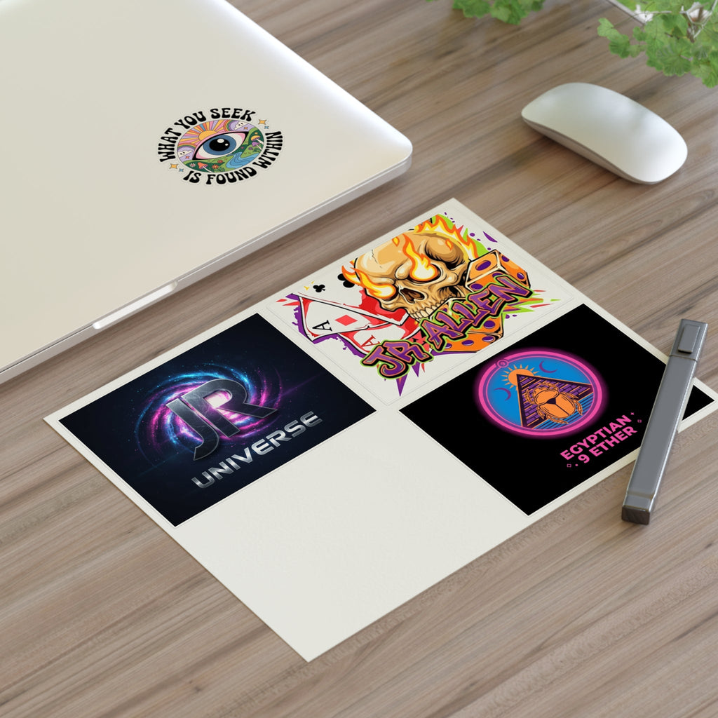 Retro Gamer & Mystic Sticker Sheet — Neon Skull, Egyptian Scarab & Inspiration Decals Printify