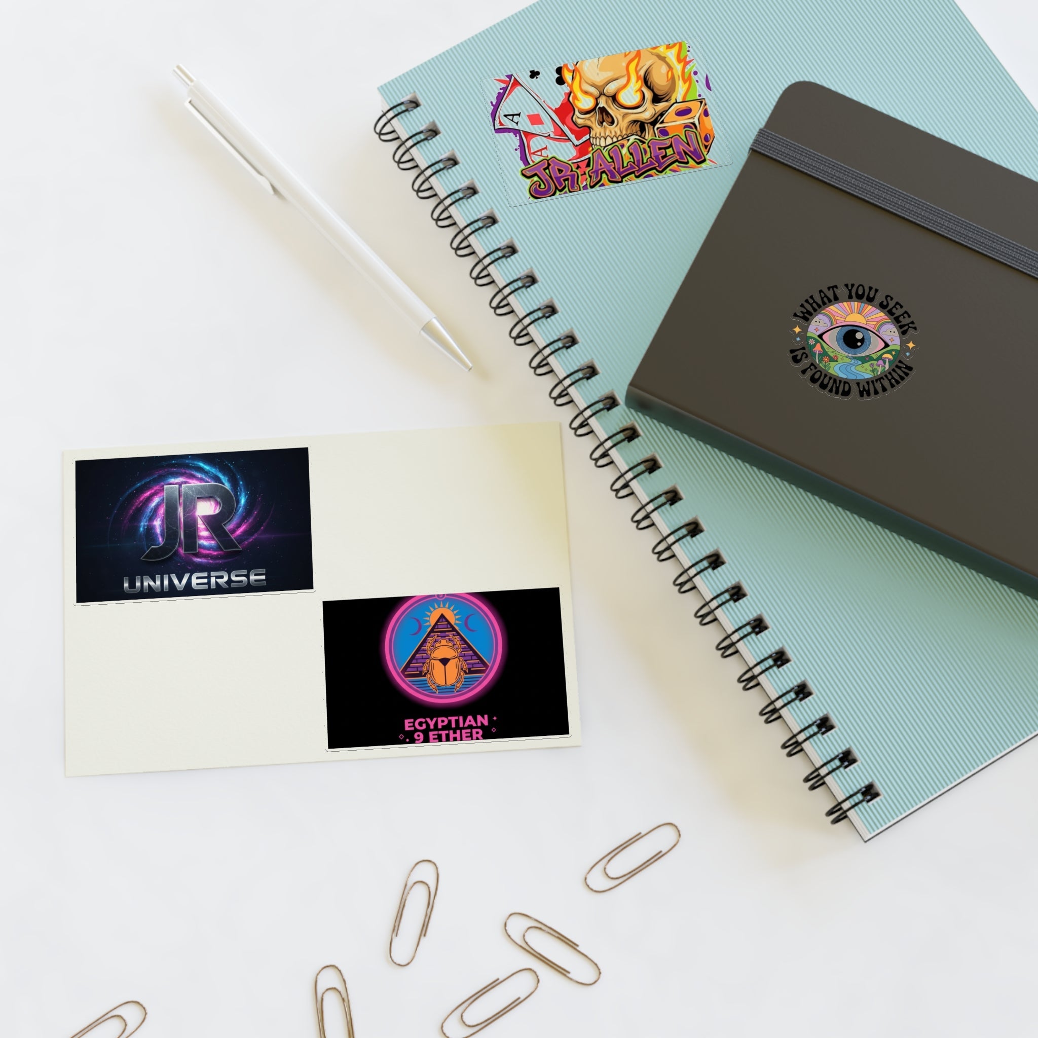 Retro Gamer & Mystic Sticker Sheet — Neon Skull, Egyptian Scarab & Inspiration Decals Printify