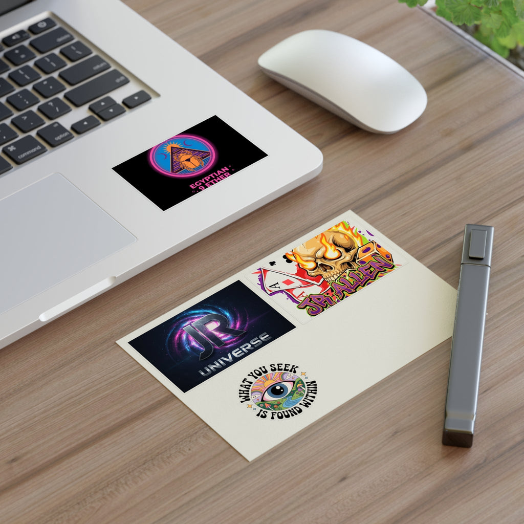 Retro Gamer & Mystic Sticker Sheet — Neon Skull, Egyptian Scarab & Inspiration Decals Printify