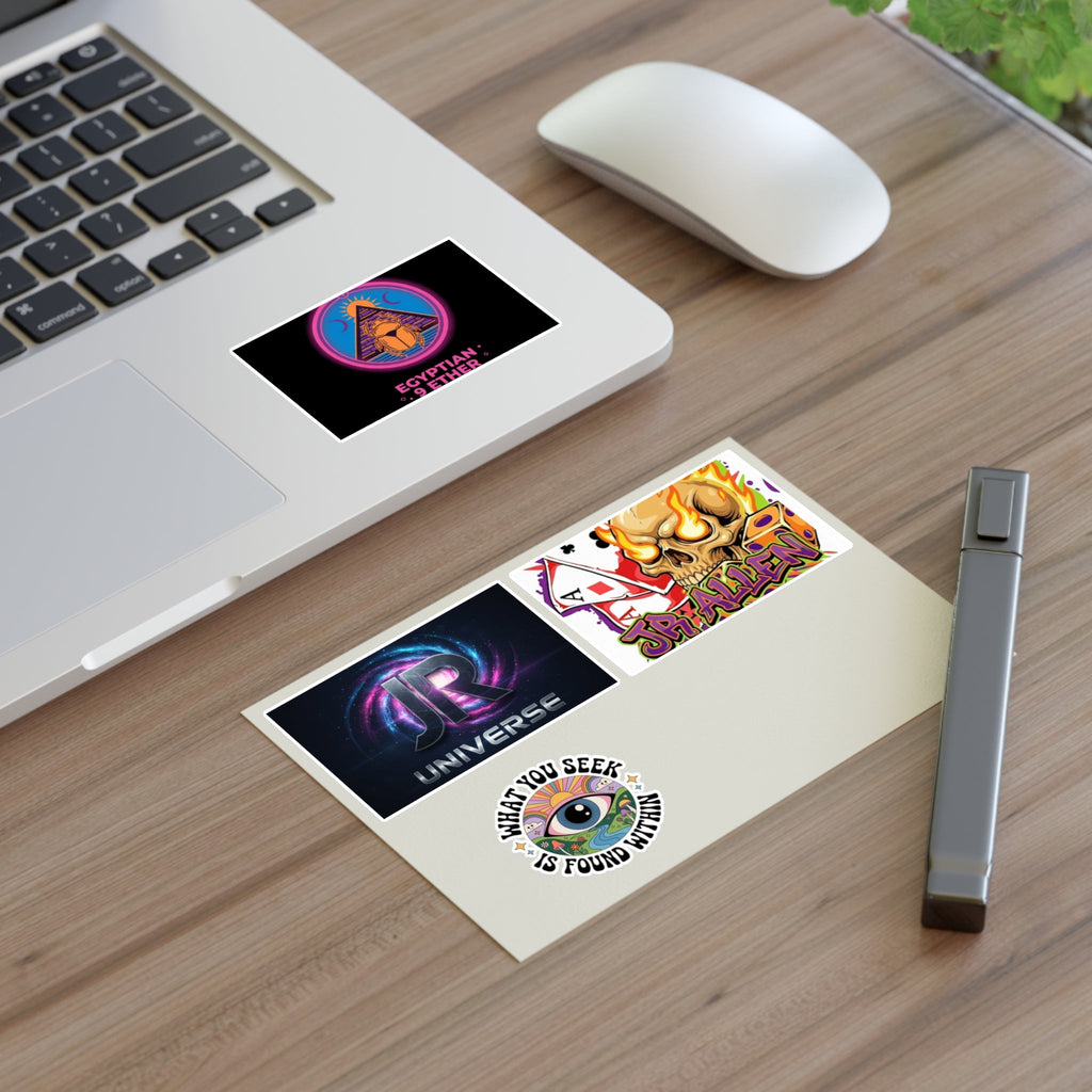 Retro Gamer & Mystic Sticker Sheet — Neon Skull, Egyptian Scarab & Inspiration Decals Printify