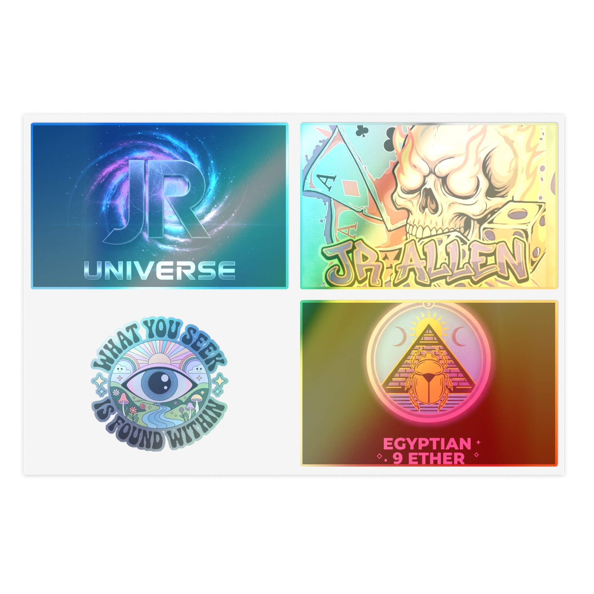 Retro Gamer & Mystic Sticker Sheet — Neon Skull, Egyptian Scarab & Inspiration Decals Printify