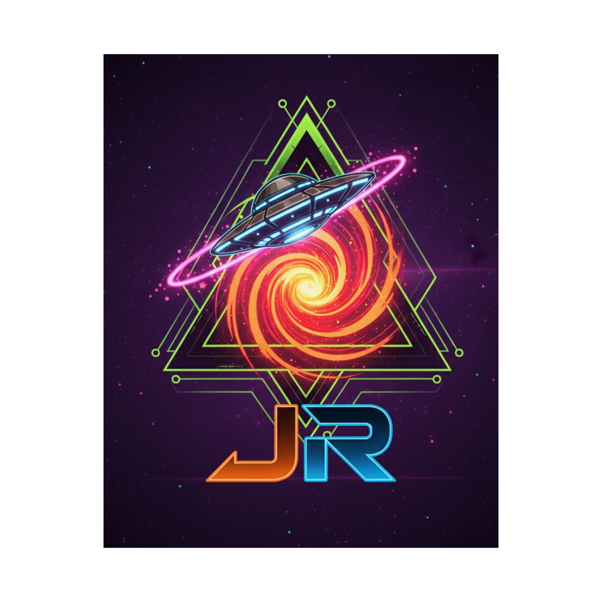 Retro Neon UFO Poster — JR Space Vortex Matte Vertical Poster Printify