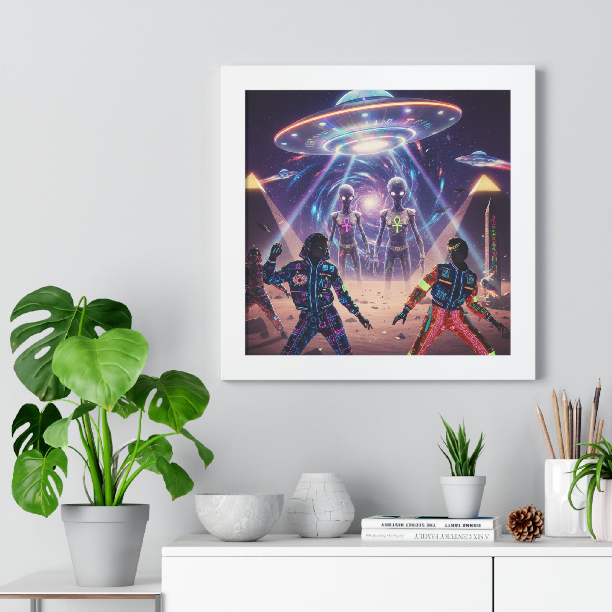 Retro Space Invaders Poster Framed Horizontal | Sci‑Fi Aliens Art Printify