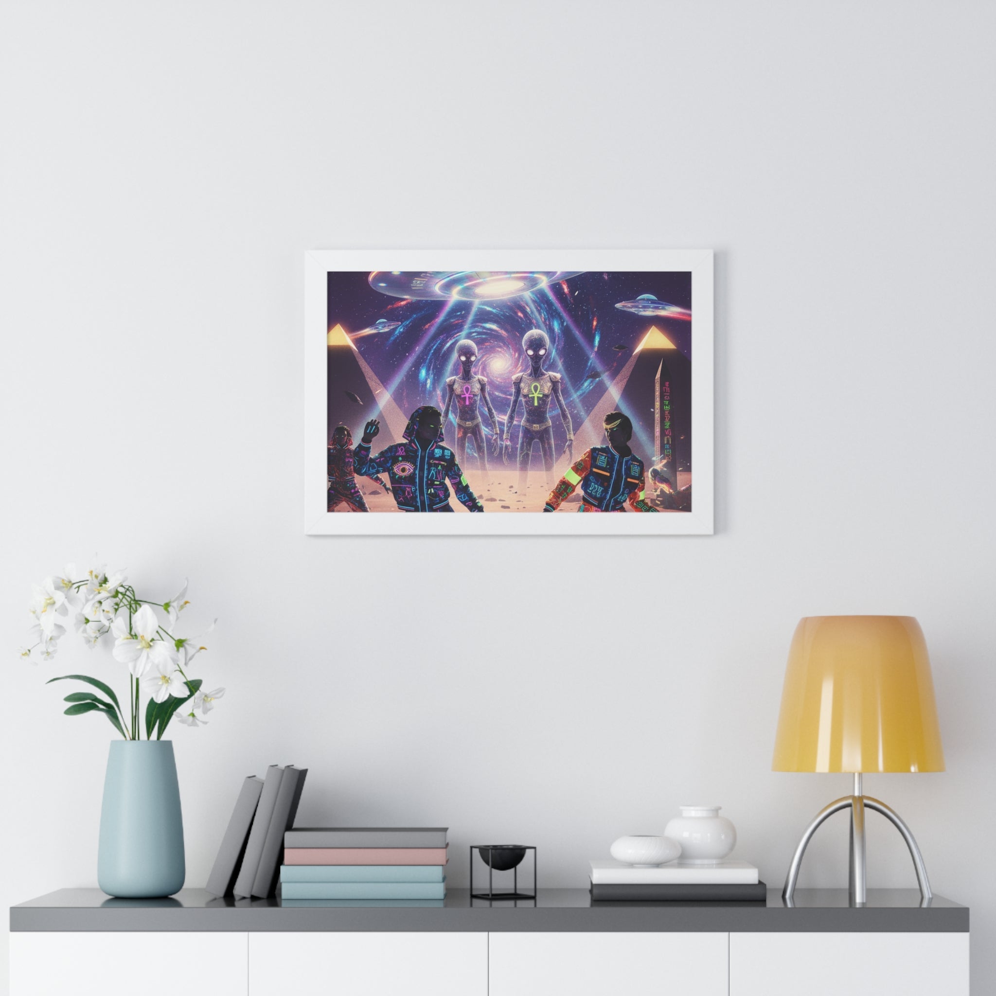 Retro Space Invaders Poster Framed Horizontal | Sci‑Fi Aliens Art Printify