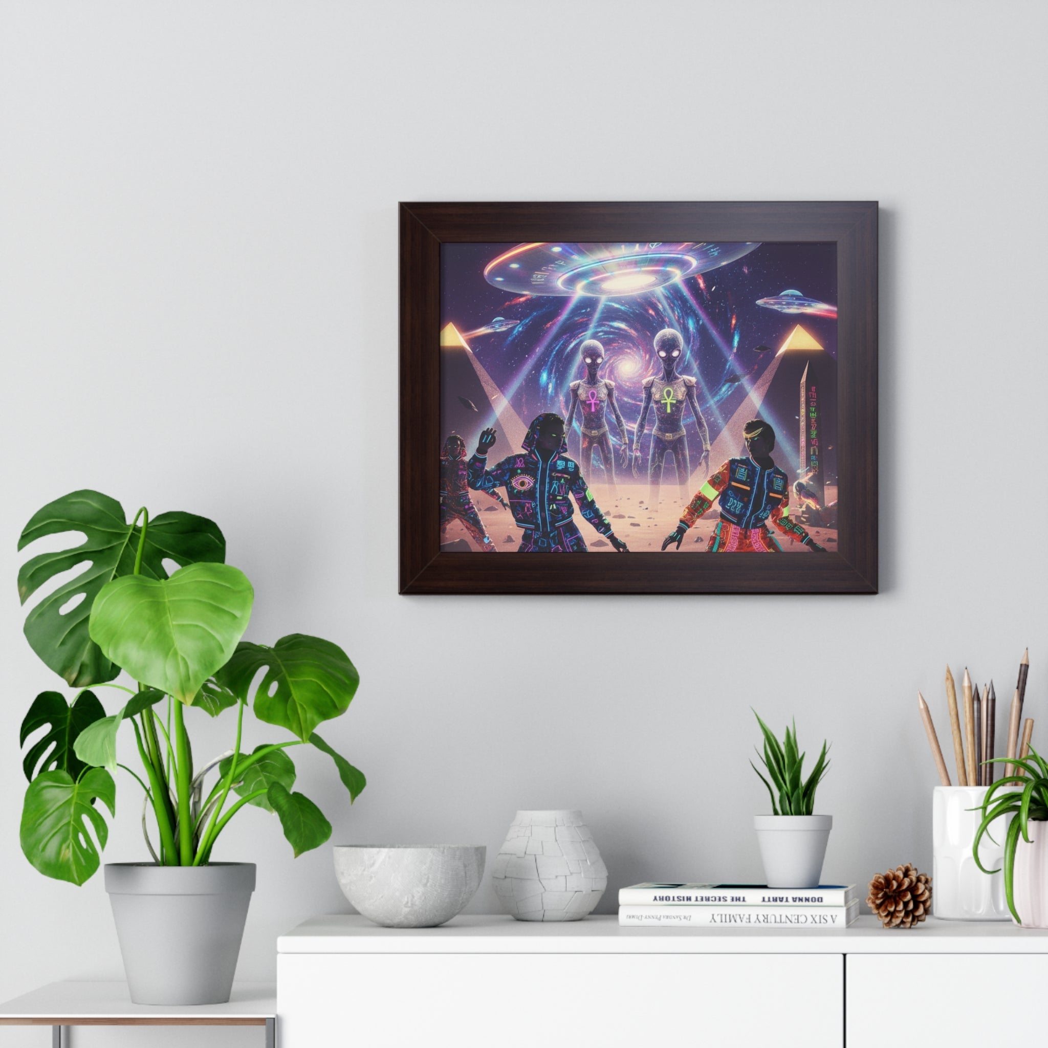 Retro Space Invaders Poster Framed Horizontal | Sci‑Fi Aliens Art Printify