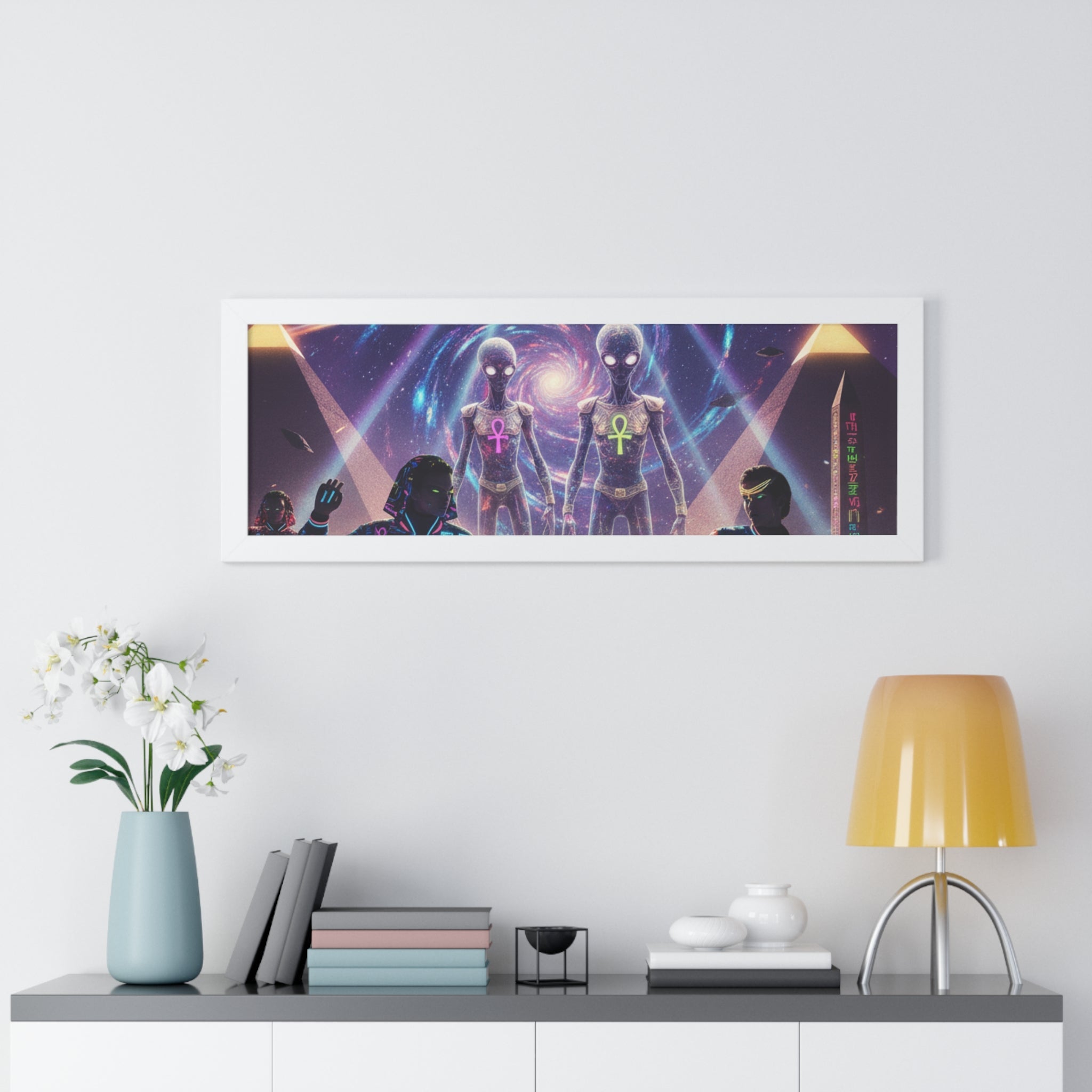 Retro Space Invaders Poster Framed Horizontal | Sci‑Fi Aliens Art Printify