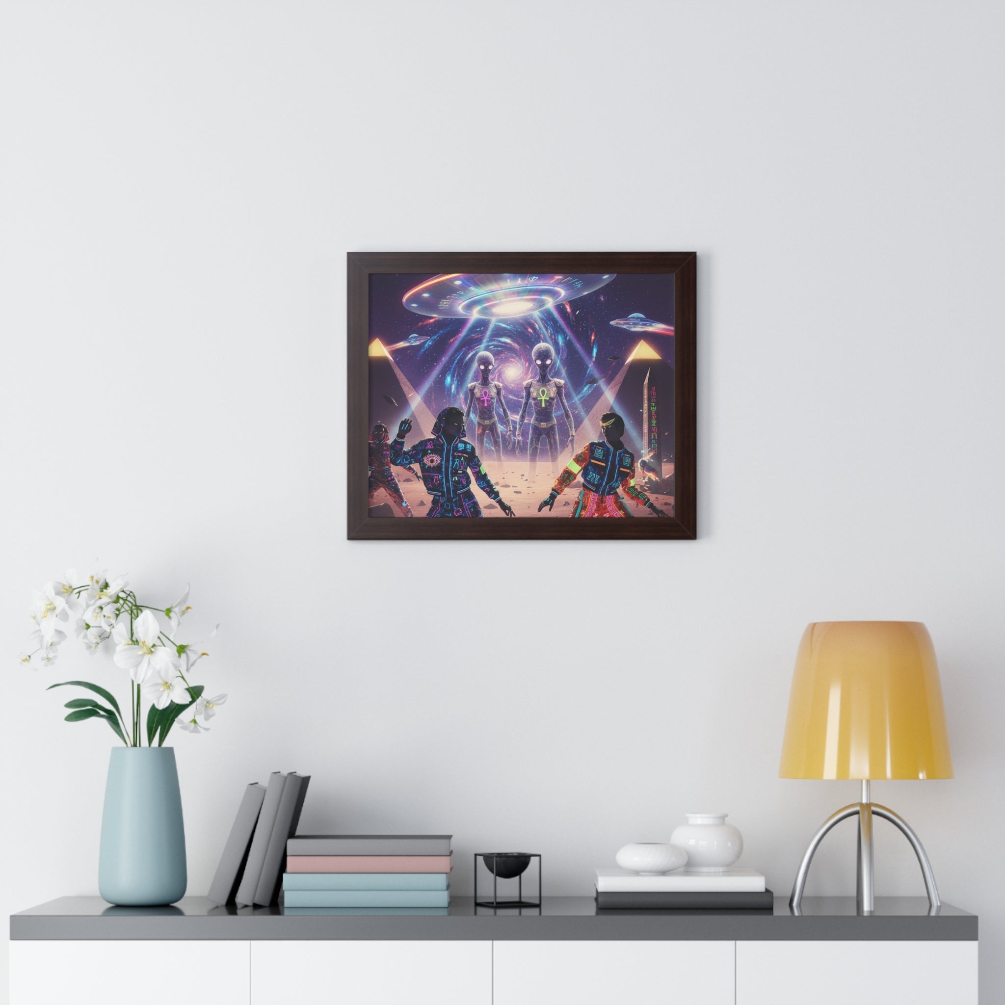Retro Space Invaders Poster Framed Horizontal | Sci‑Fi Aliens Art Printify
