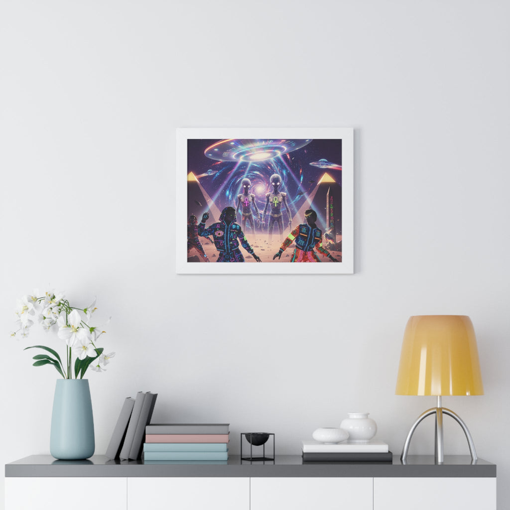 Retro Space Invaders Poster Framed Horizontal | Sci‑Fi Aliens Art Printify