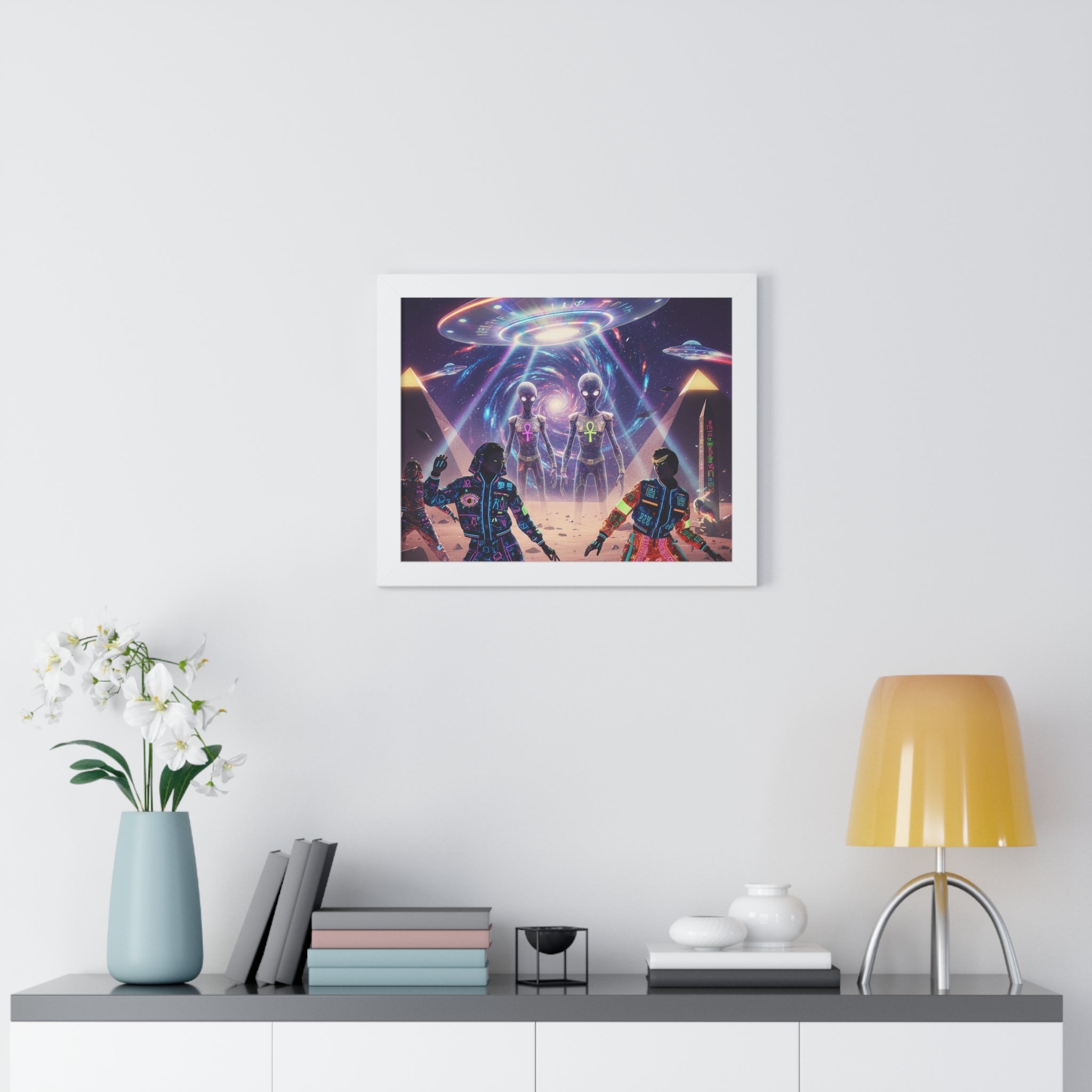 Retro Space Invaders Poster Framed Horizontal | Sci‑Fi Aliens Art Printify