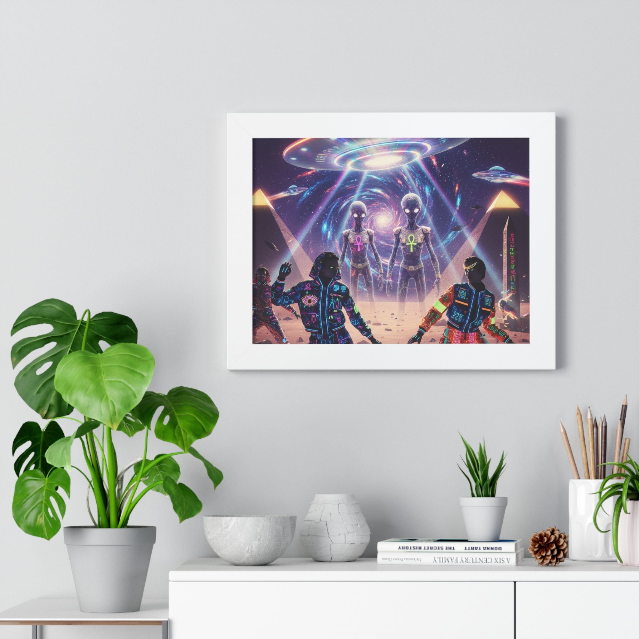 Retro Space Invaders Poster Framed Horizontal | Sci‑Fi Aliens Art Printify