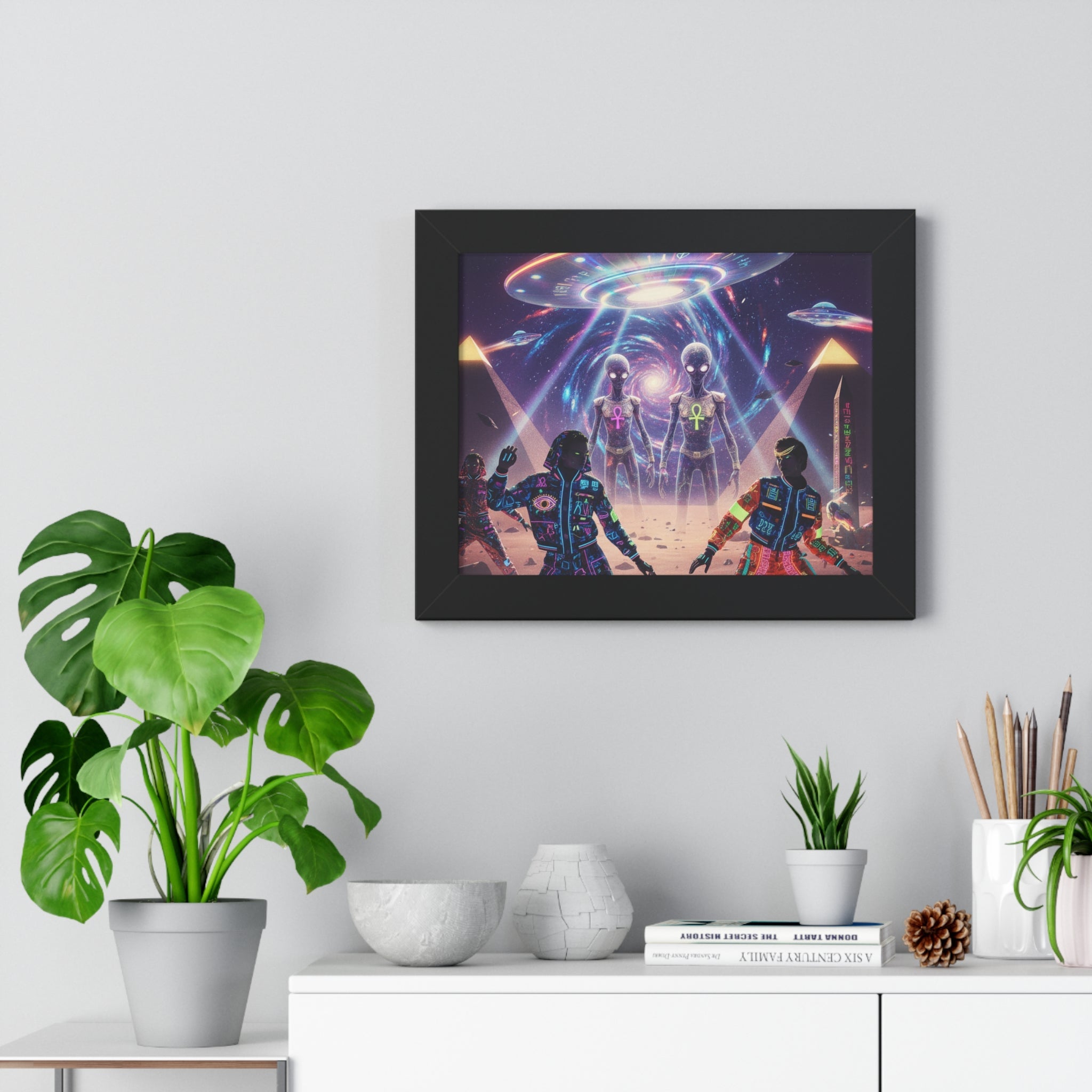 Retro Space Invaders Poster Framed Horizontal | Sci‑Fi Aliens Art Printify