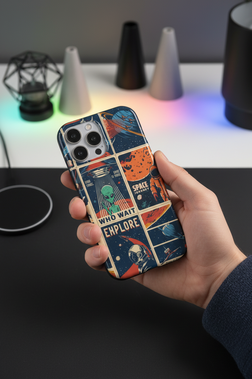 Retro Space Adventure Case Lifestyle Shot