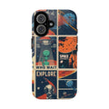 Retro Space Adventure Phone Case — 'Explore' Alien & Astronaut Collage Printify