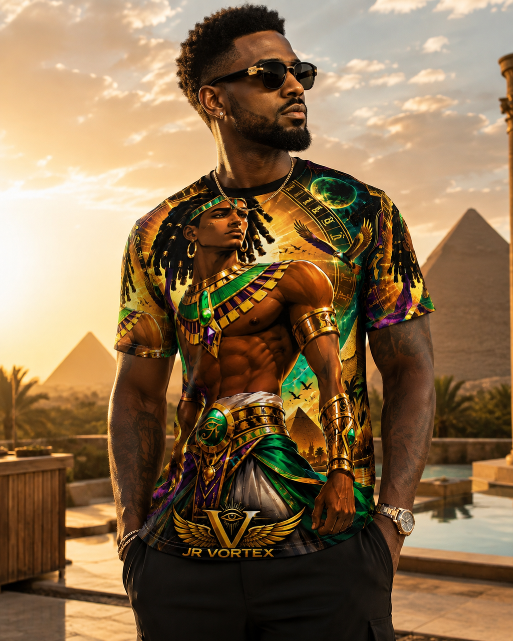 Egyptian Pharaoh Graphic Tee | Afrocentric All-Over Print Tee