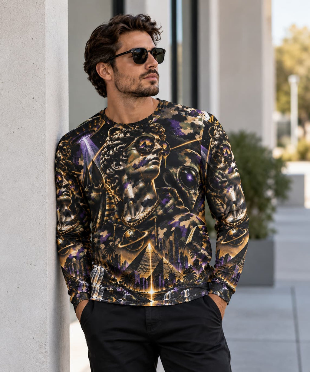 Ancient Future Cosmic Long Sleeve – Egyptian Alien AOP Shirt