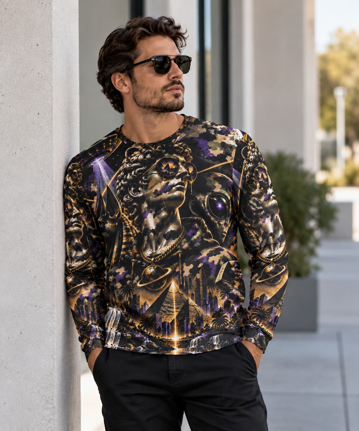 Ancient Future Cosmic Long Sleeve – Egyptian Alien AOP Shirt