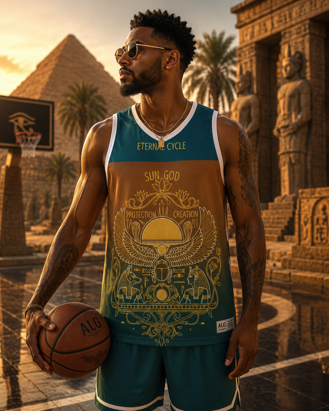Egyptian Sun God Basketball Jersey — 'Sun God: Protection & Creation' All-Over Print