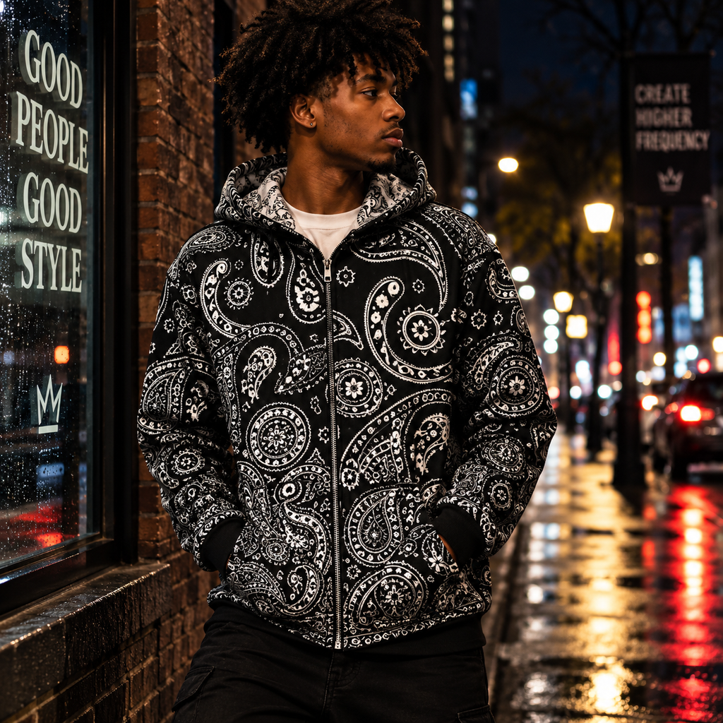 Black Paisley Bandana Zip Hoodie (AOP)
