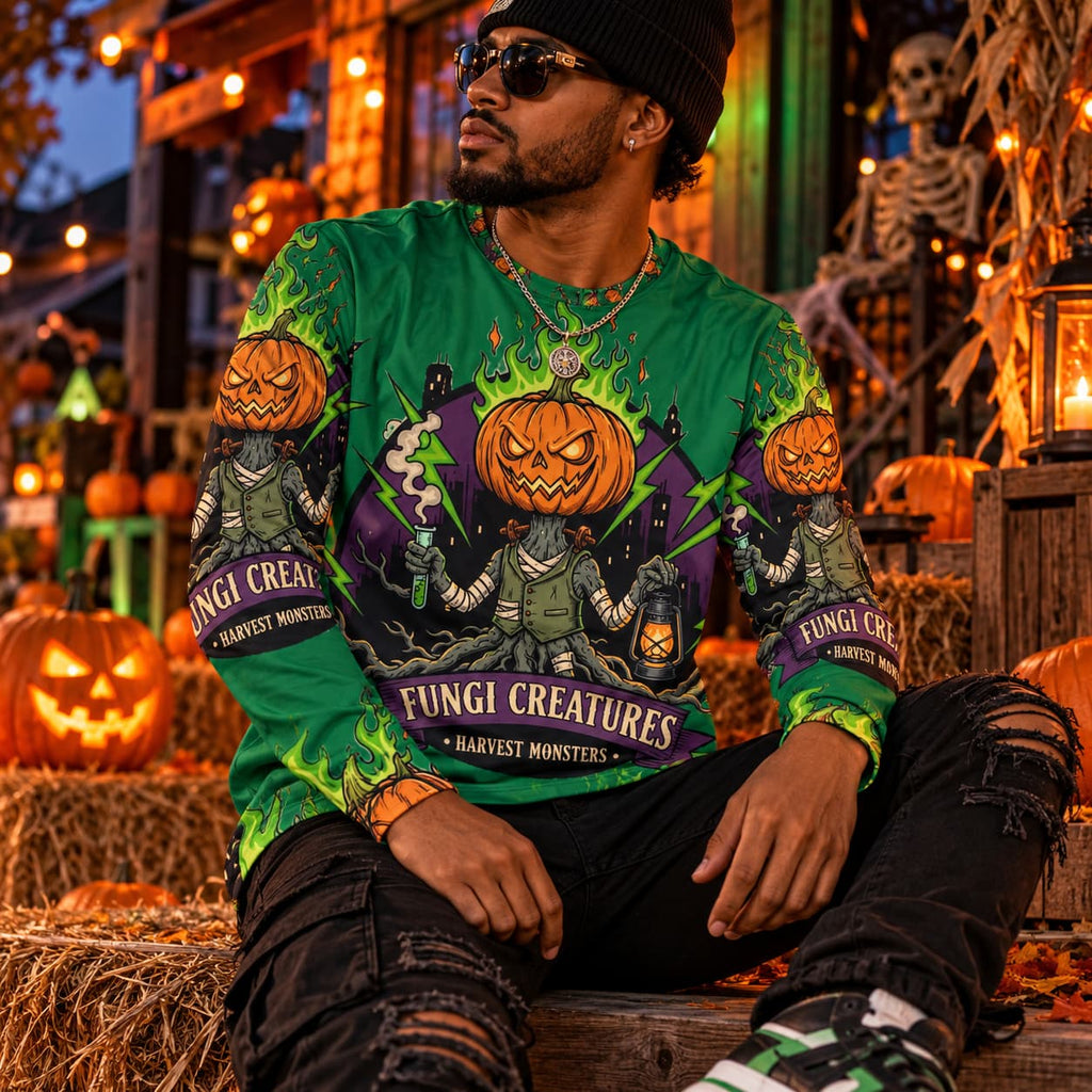 Fungi Creatures Halloween Long Sleeve Shirt – Harvest Monsters Fall Streetwear