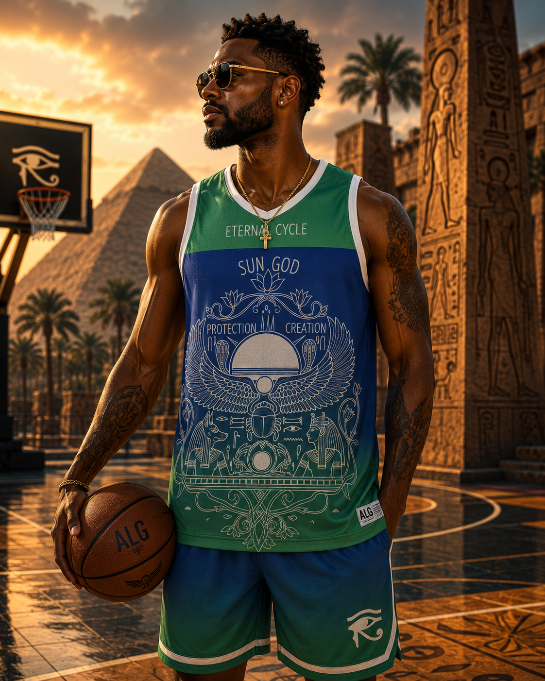 Egyptian Sun God Basketball Jersey — Scarab & Wings All-Over Print