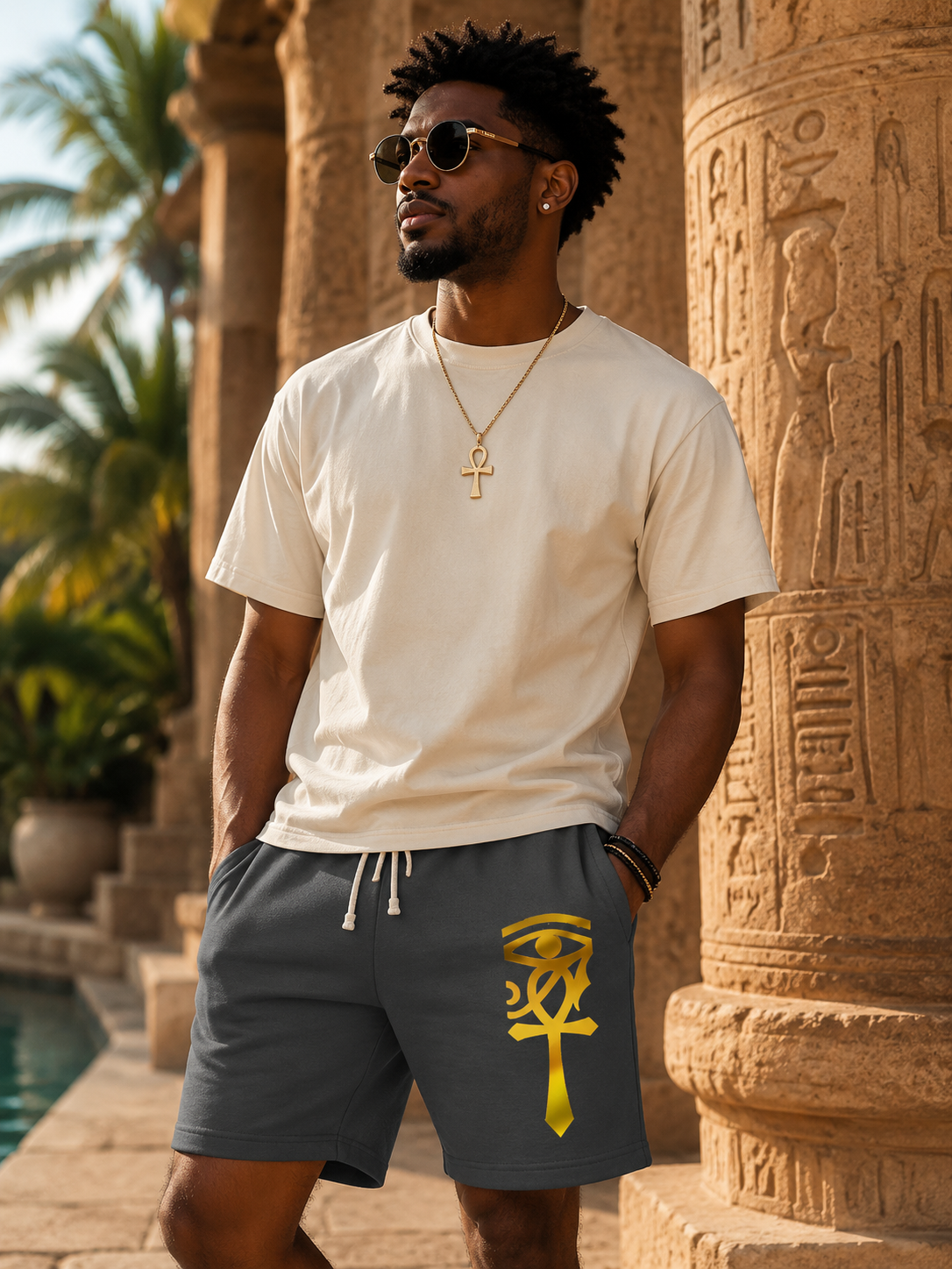 Eye of Horus Ankh Sweat Shorts — Ancient Egyptian Symbol