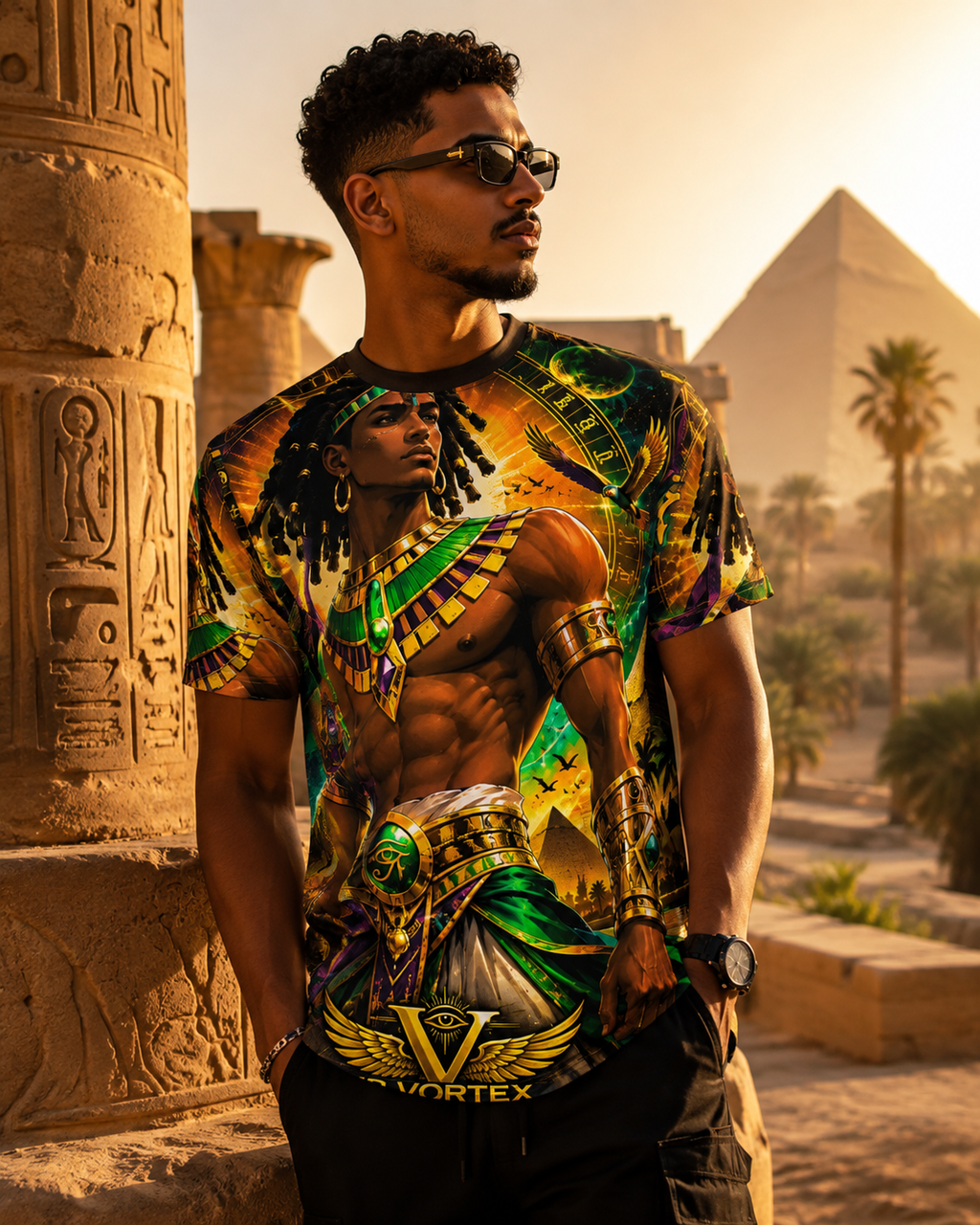 Egyptian Pharaoh Graphic Tee | Afrocentric All-Over Print Tee