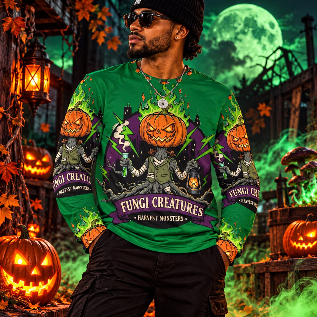 Fungi Creatures Halloween Long Sleeve Shirt – Harvest Monsters Fall Streetwear