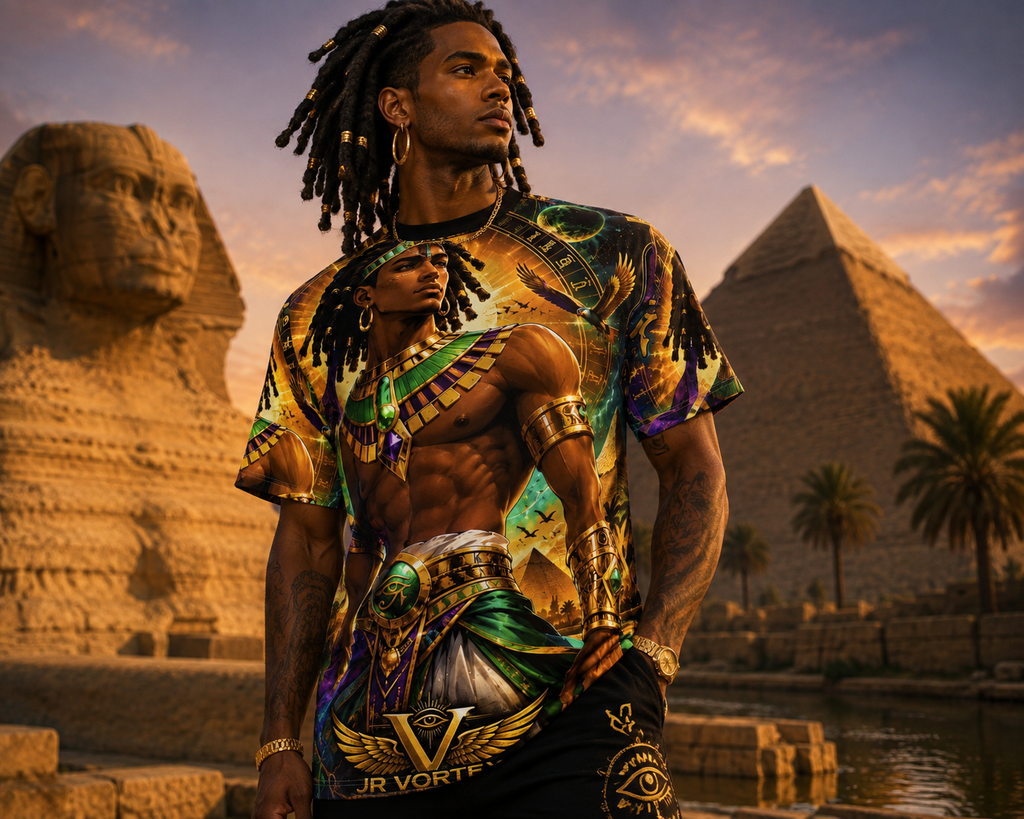 Egyptian Pharaoh Graphic Tee | Afrocentric All-Over Print Tee