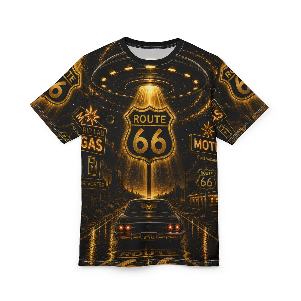 Route 66 Vintage Road Trip Tee — Retro Muscle Car & Neon Sign Graphic