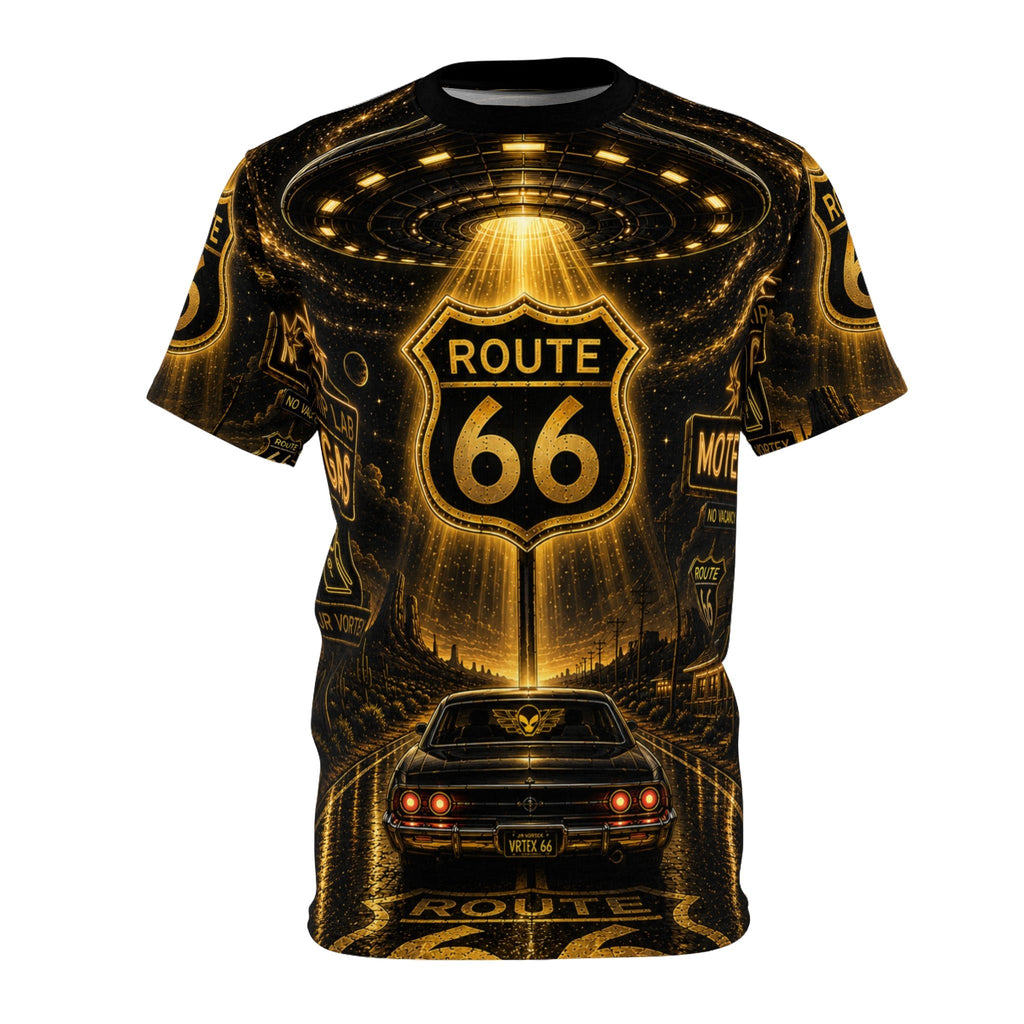 Route 66 Vintage Road Trip Tee — Retro Muscle Car & Neon Sign Graphic
