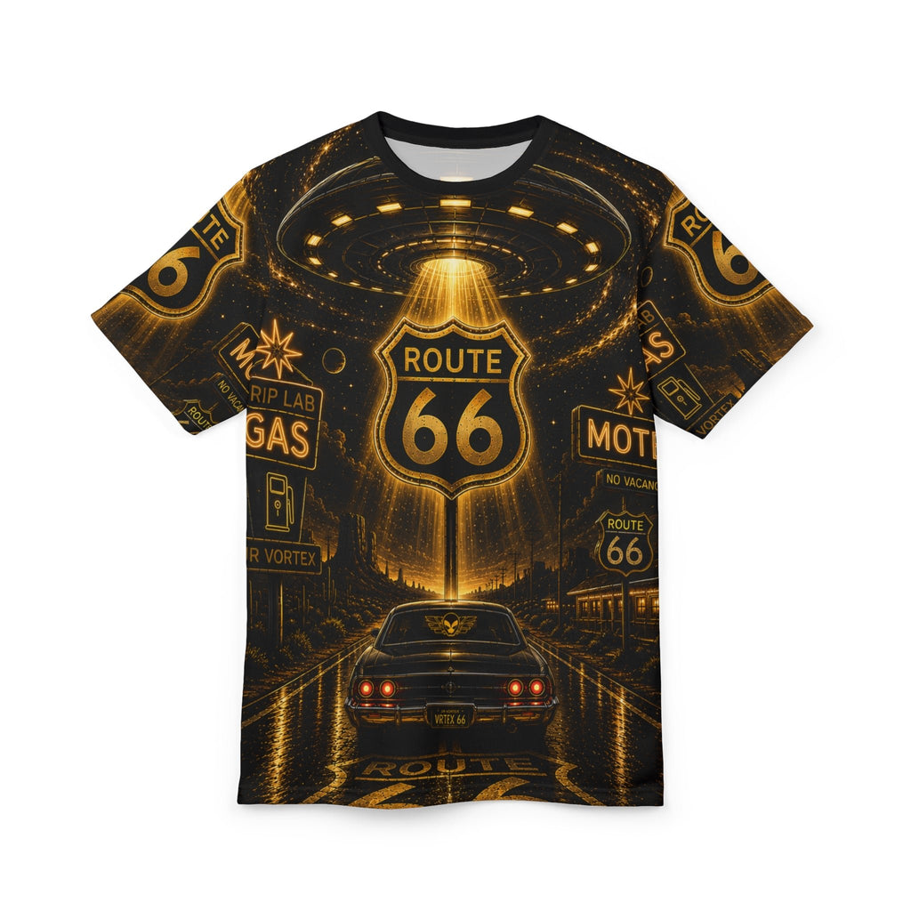 Route 66 Vintage Road Trip Tee — Retro Muscle Car & Neon Sign Graphic