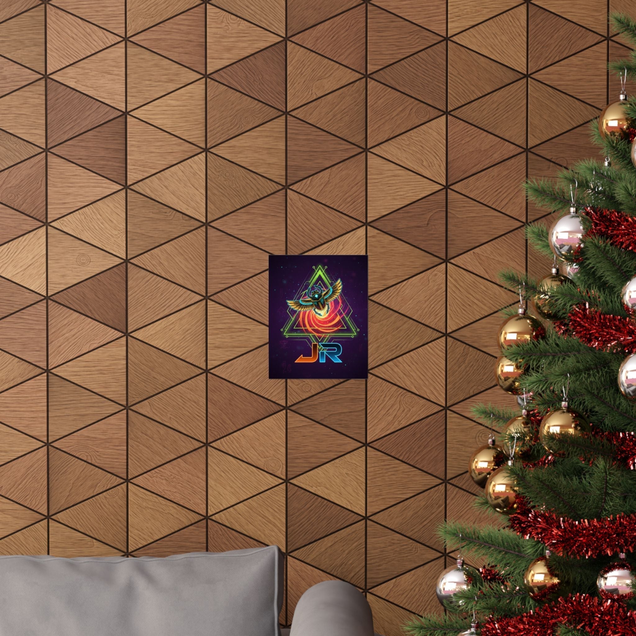 Scarab Nebula Matte Poster — Neon Retro Sci‑Fi Wall Art Printify