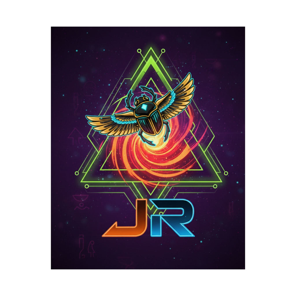 Scarab Nebula Matte Poster — Neon Retro Sci‑Fi Wall Art Printify