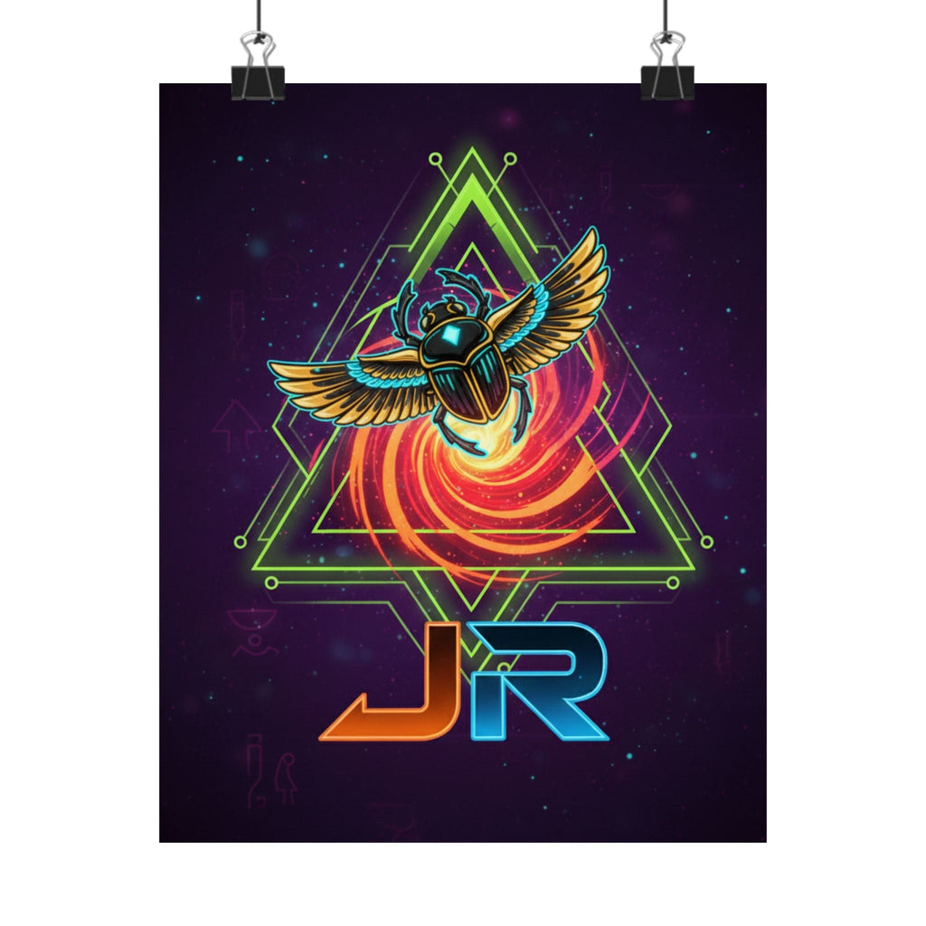 Scarab Nebula Matte Poster — Neon Retro Sci‑Fi Wall Art Printify