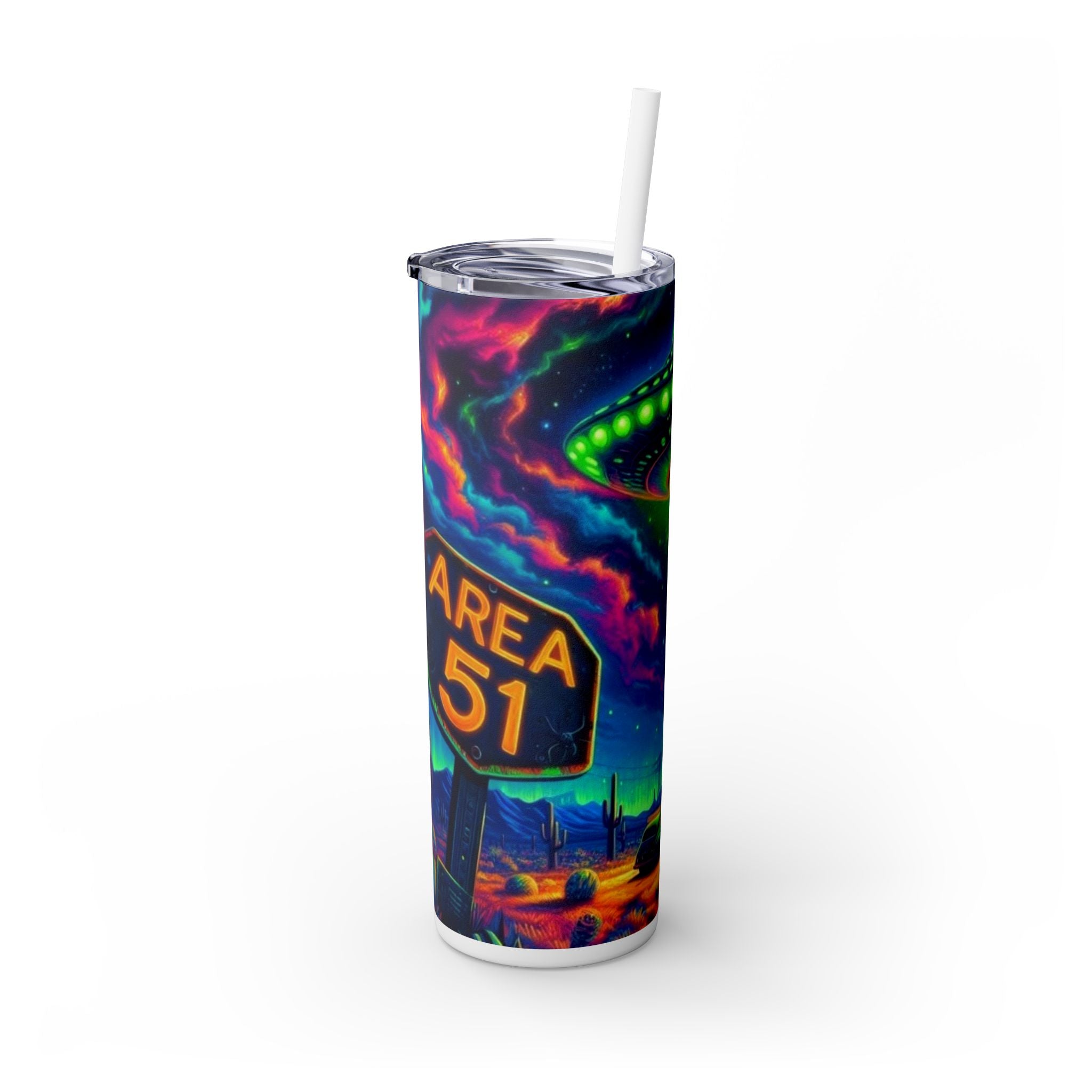 Area 51 UFO Beam Skinny Tumbler (20oz) – Cosmic Alien Drinkware | JR Vortex