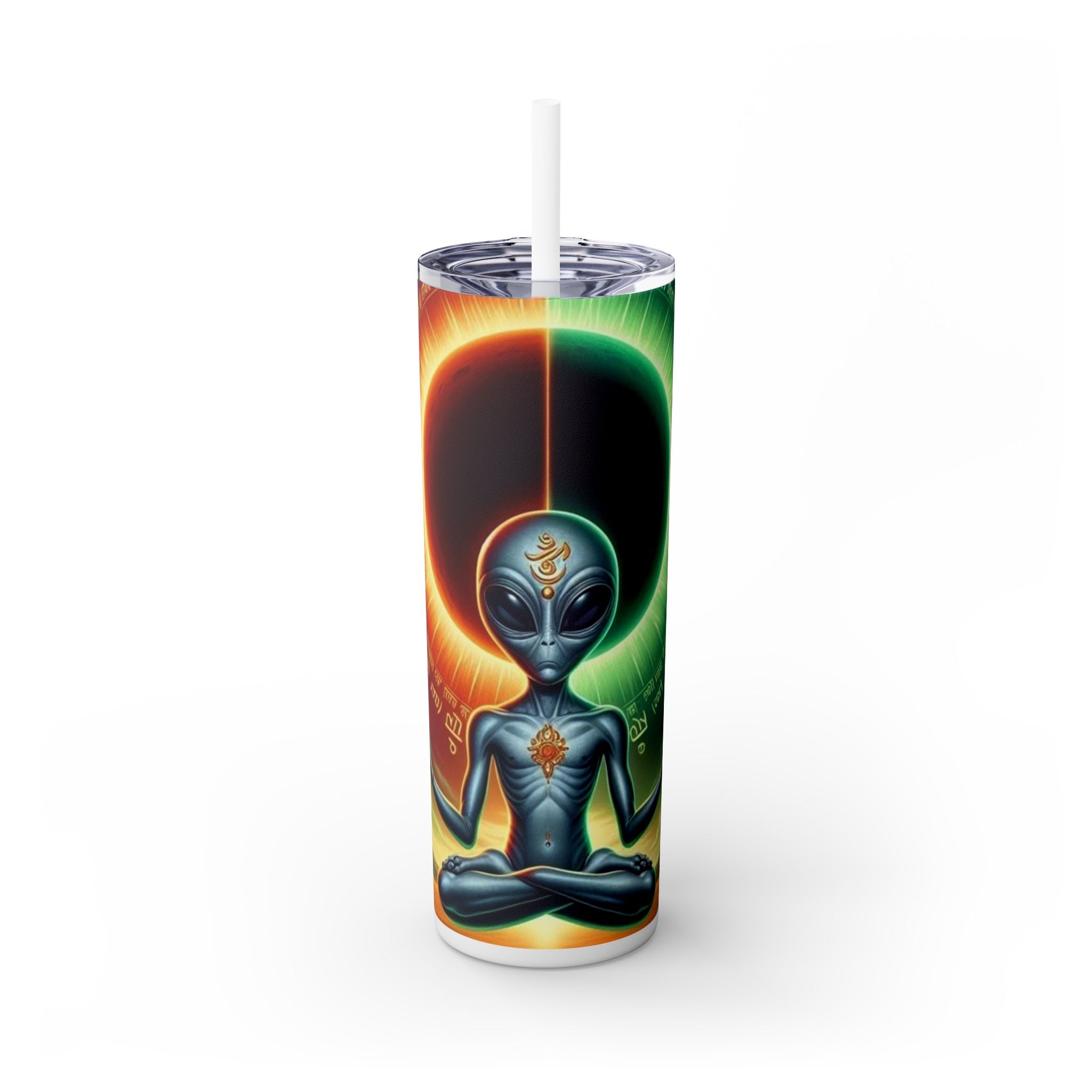 Alien Eclipse Skinny Tumbler (20oz) – Cosmic Meditation Alien Drinkware | Alien Utopia Collection