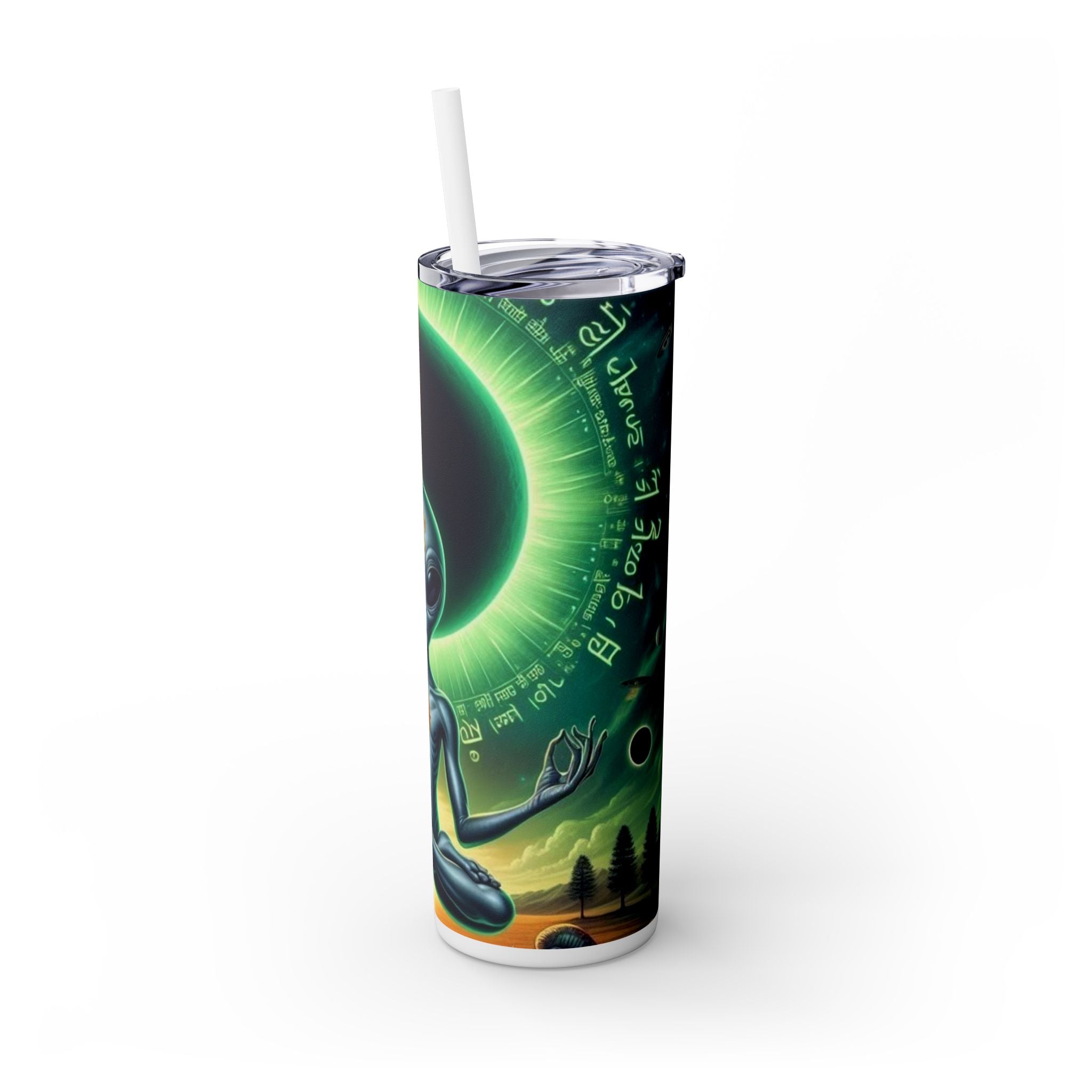 Alien Eclipse Skinny Tumbler (20oz) – Cosmic Meditation Alien Drinkware | Alien Utopia Collection
