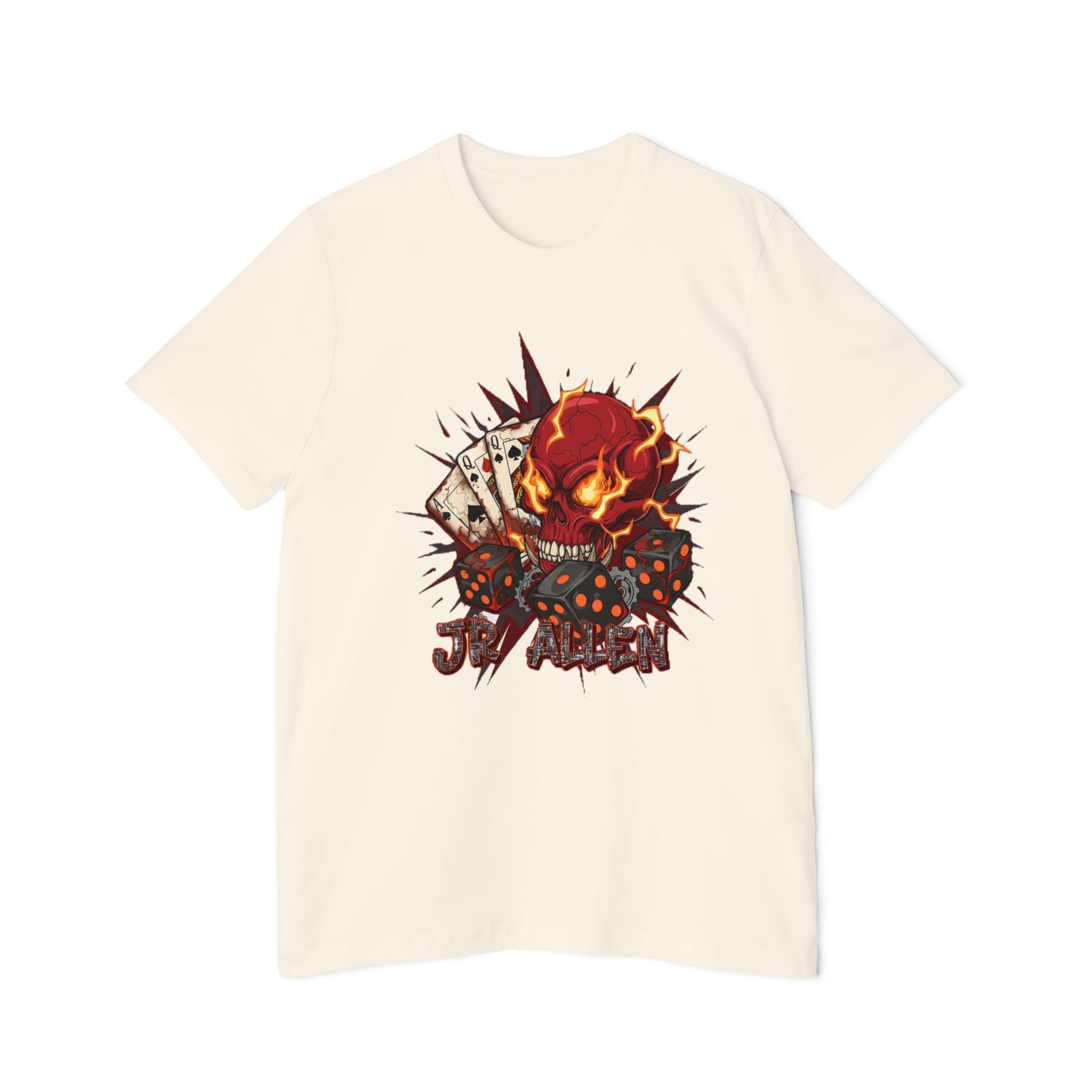 Skull Poker Tee — Hellfire Skull with Playing Cards Graphic T-Shirt Printify
