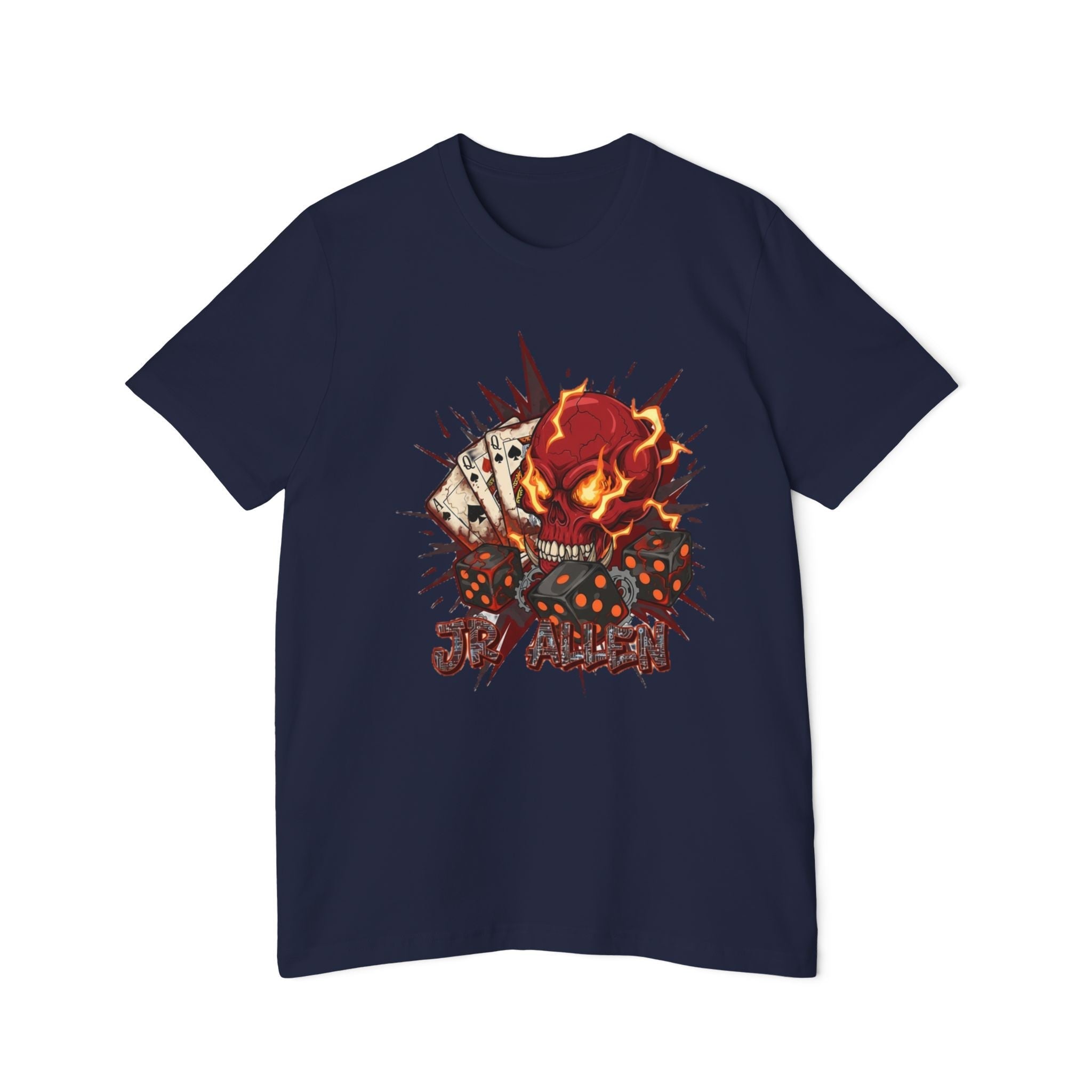 Skull Poker Tee — Hellfire Skull with Playing Cards Graphic T-Shirt Printify